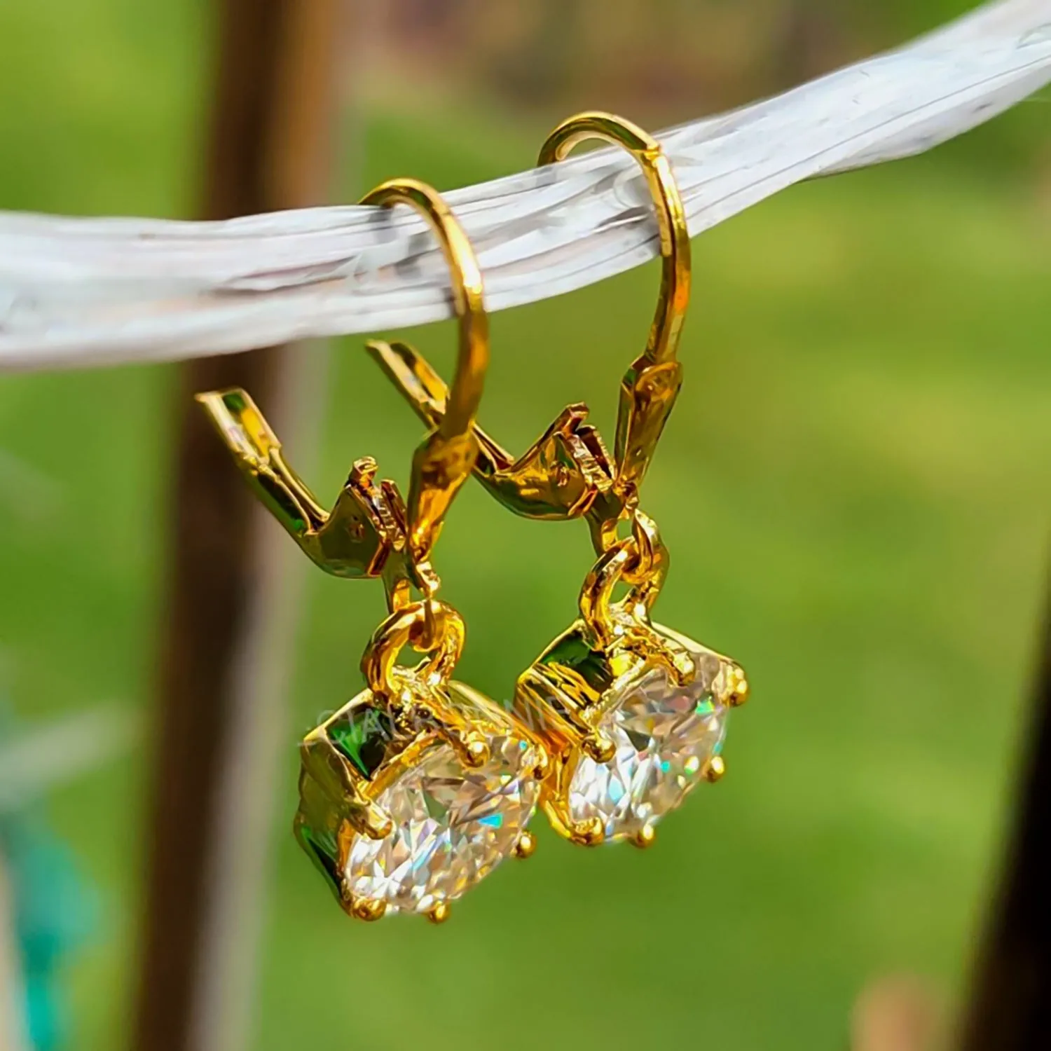 4.00 ct DEW Moissanite Solitaire Dangler Earrings Yellow Finish In Gold Vermeil - view 6