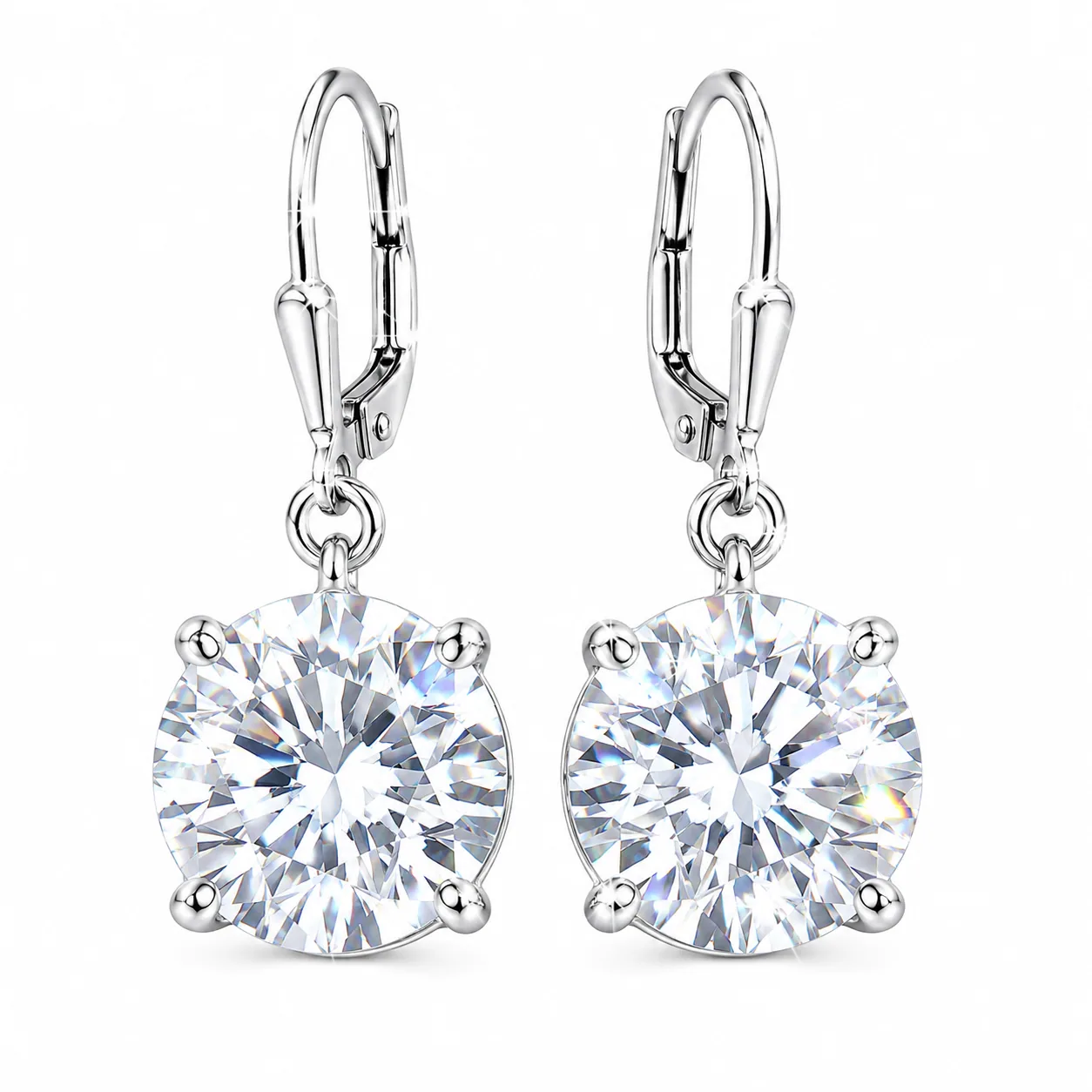 Certified 7.3 ct DEW White Moissanite Solitaire Dangler Earrings In Gold Vermeil