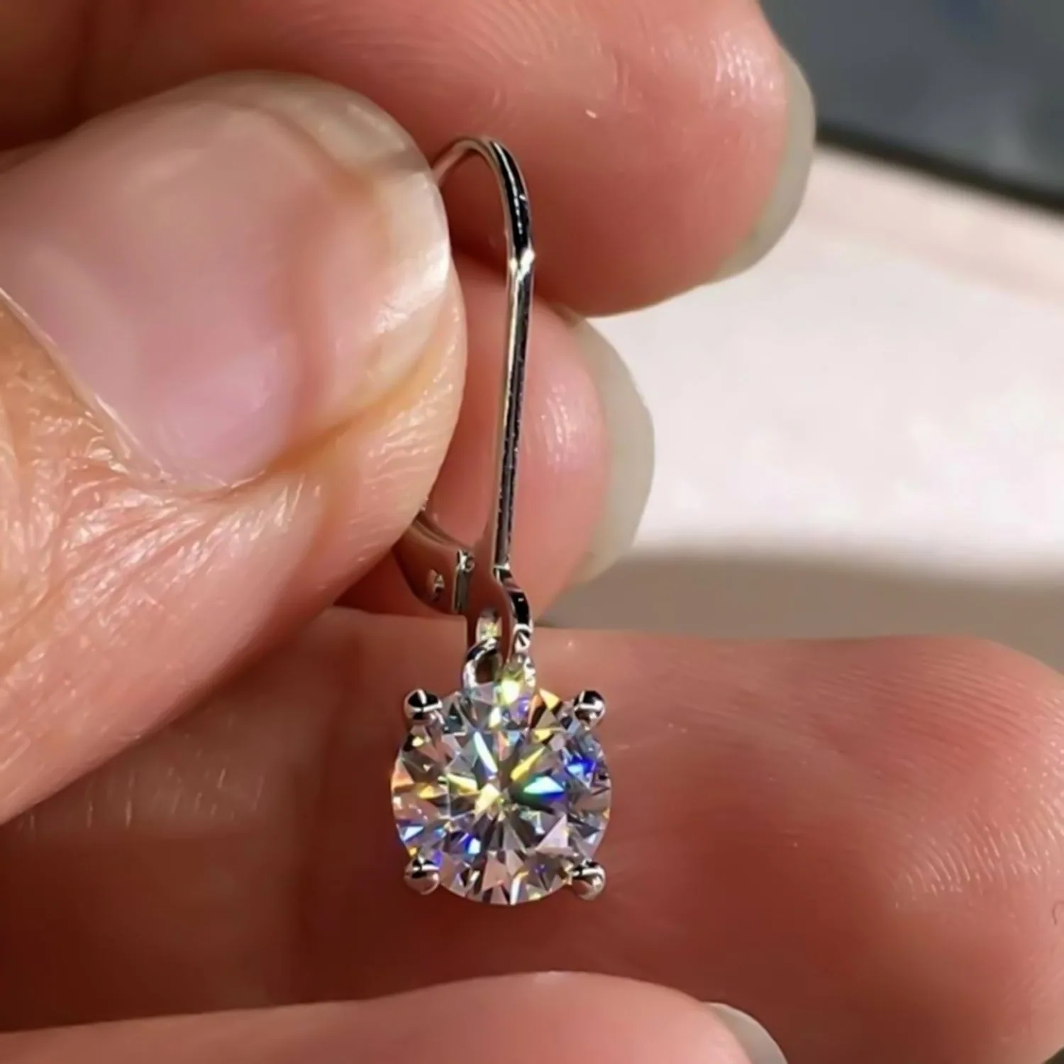 4 ct DEW Certified White Moissanite Gold Vermeil Dangler Earrings In Gold Vermeil - view 3