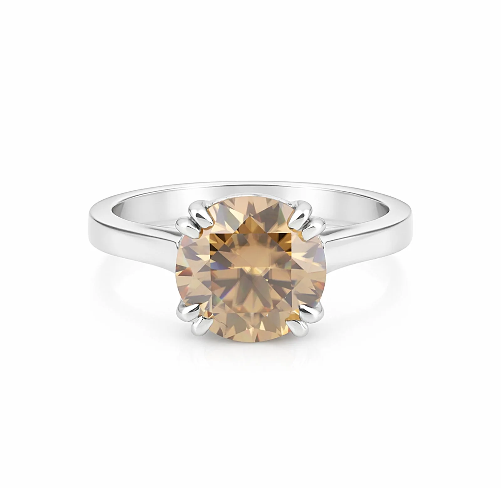 3.21 Ct Round Cut Champagne Moissanite Ring — VS1 Clarity, 18k Gold Vermeil