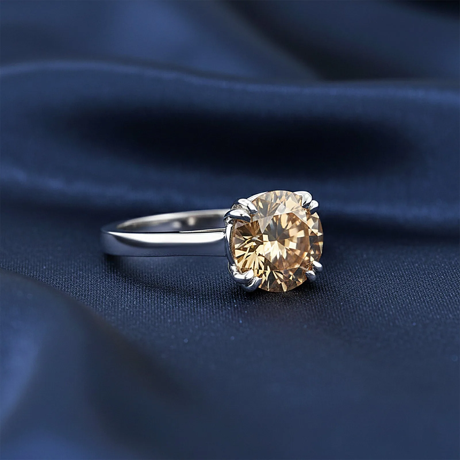 Certified 3.45 ct DEW Round Cut Champagne Moissanite Solitaire Ring in Gold Vermeil - view 4