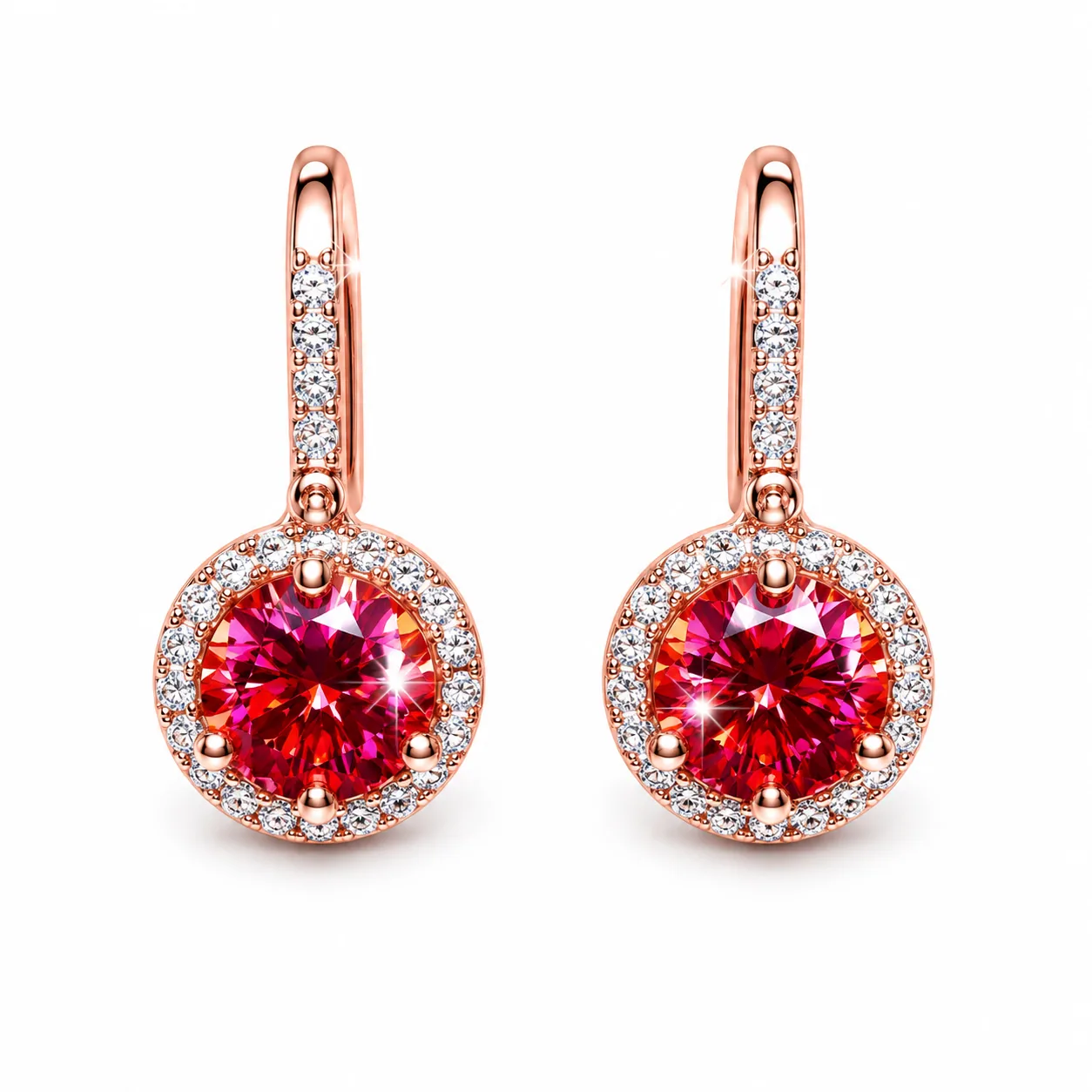 4.00 ct DEW Certified Pink Moissanite Solitaire Earrings In Gold Vermeil