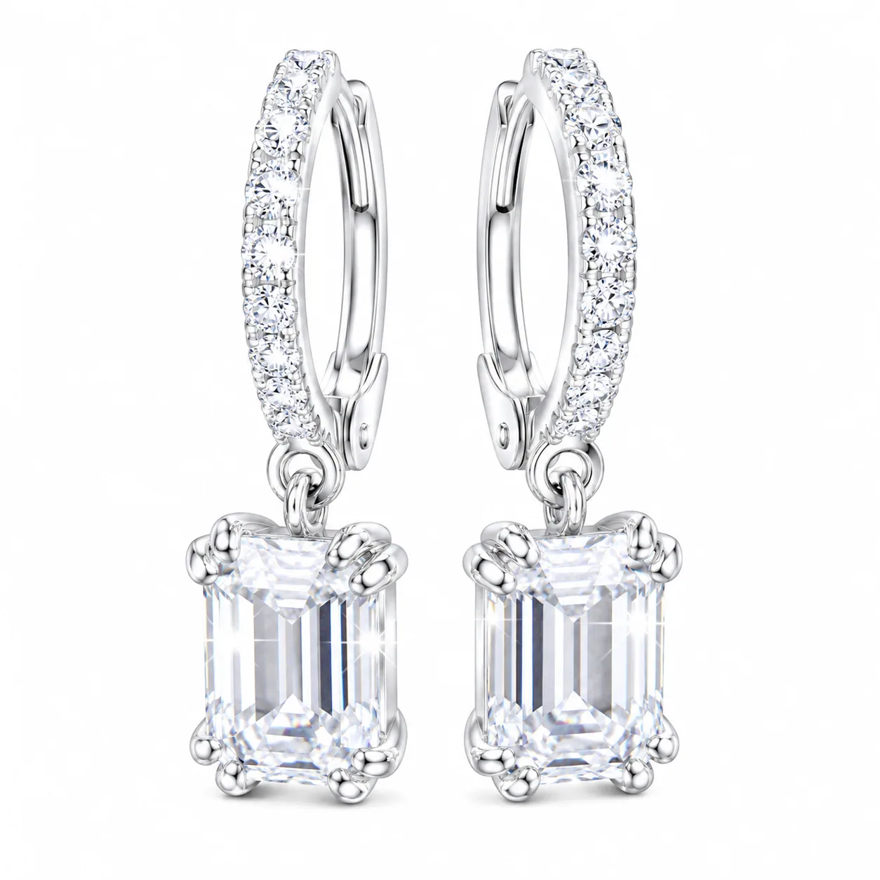 5 ct DEW White Moissanite Solitaire Earrings With Accents In Gold Vermeil
