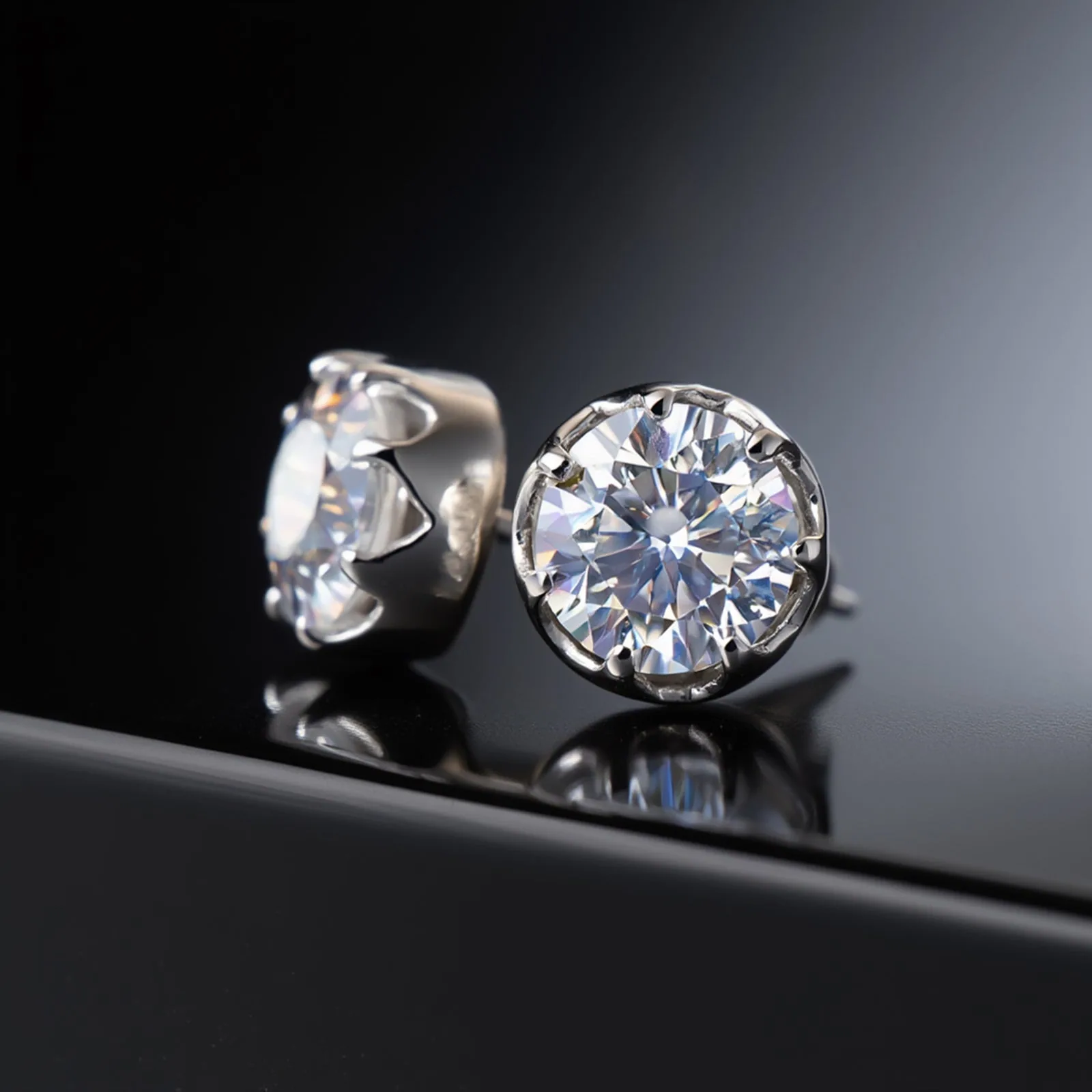 3.20 Ct Round Cut Moissanite Stud Earrings VS1 - view 3