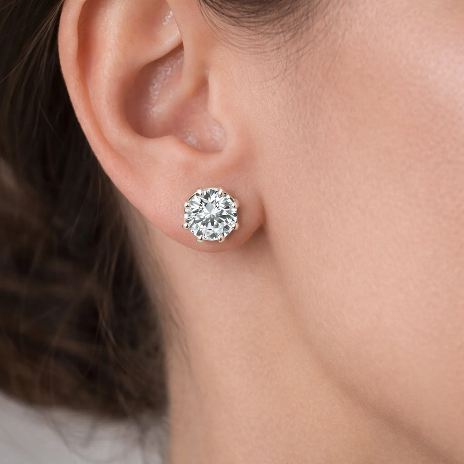 12.00 ct DEW Certified Round Cut Moissanite Studs Earrings In Gold Vermeil - view 2