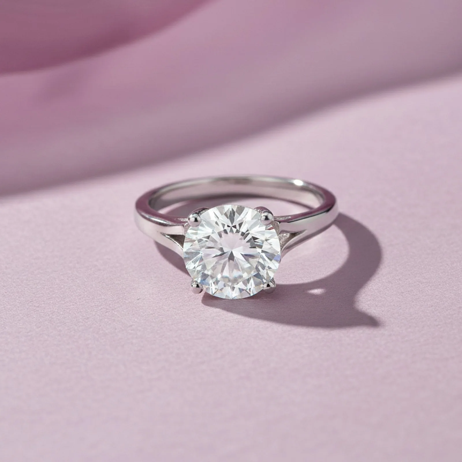 3 ct DEW Round Cut White Moissanite Solitaire Ring In Gold Vermeil Certified - view 4