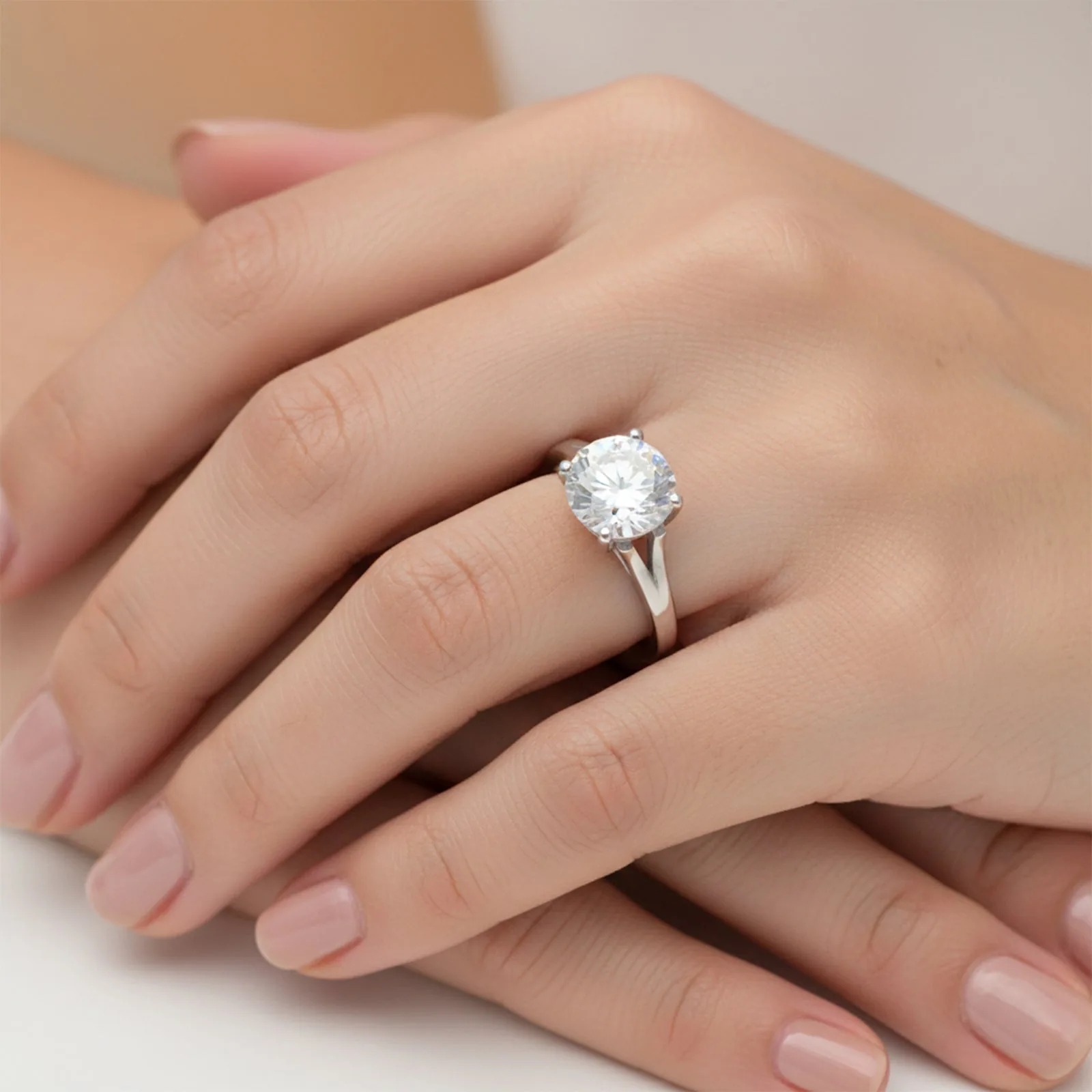 3 ct DEW Round Cut White Moissanite Solitaire Ring In Gold Vermeil Certified - view 5