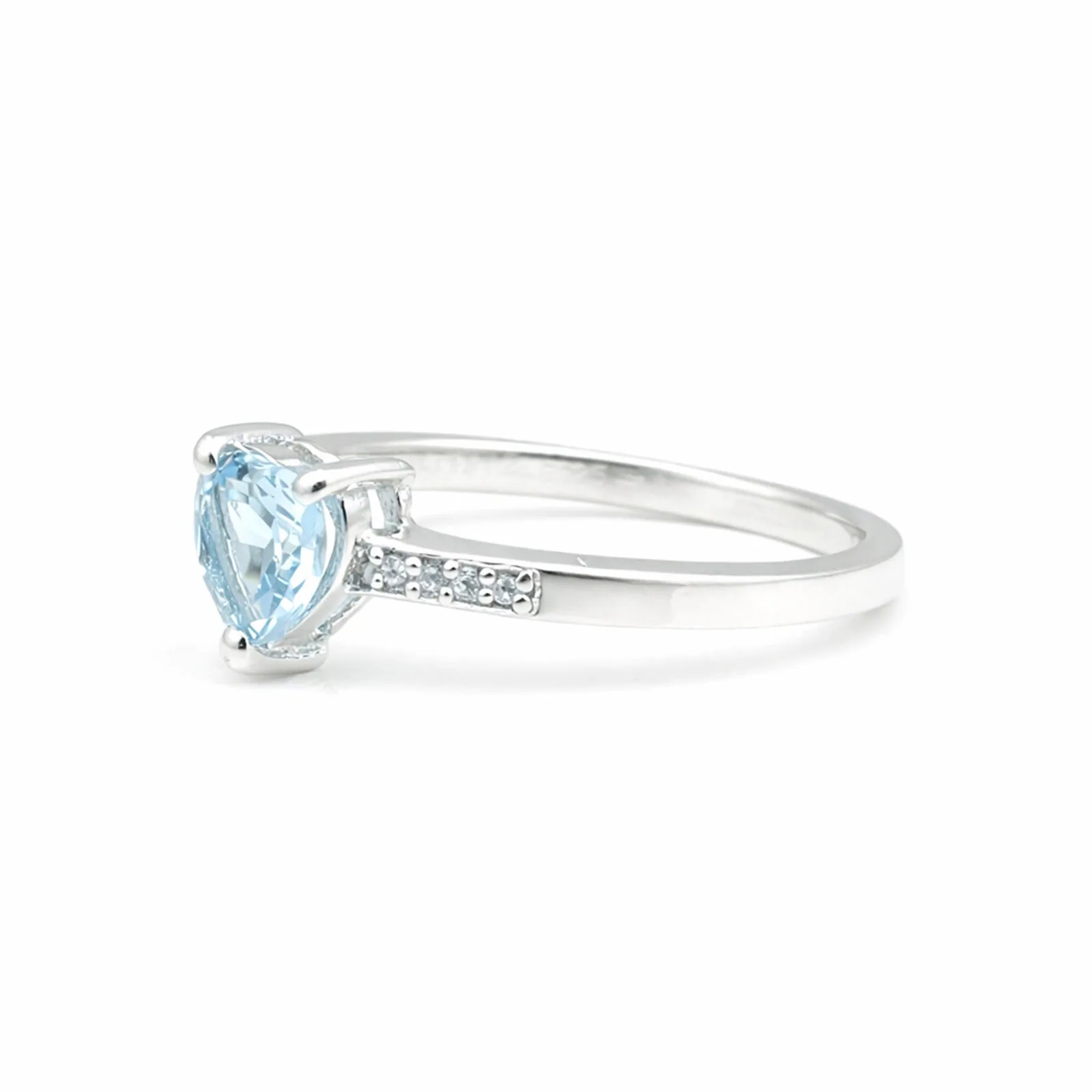 Blue Aquamarine Solitaire Ring 6.00 Ct. Heart Cut 925 Sterling Silver Stackable - view 2