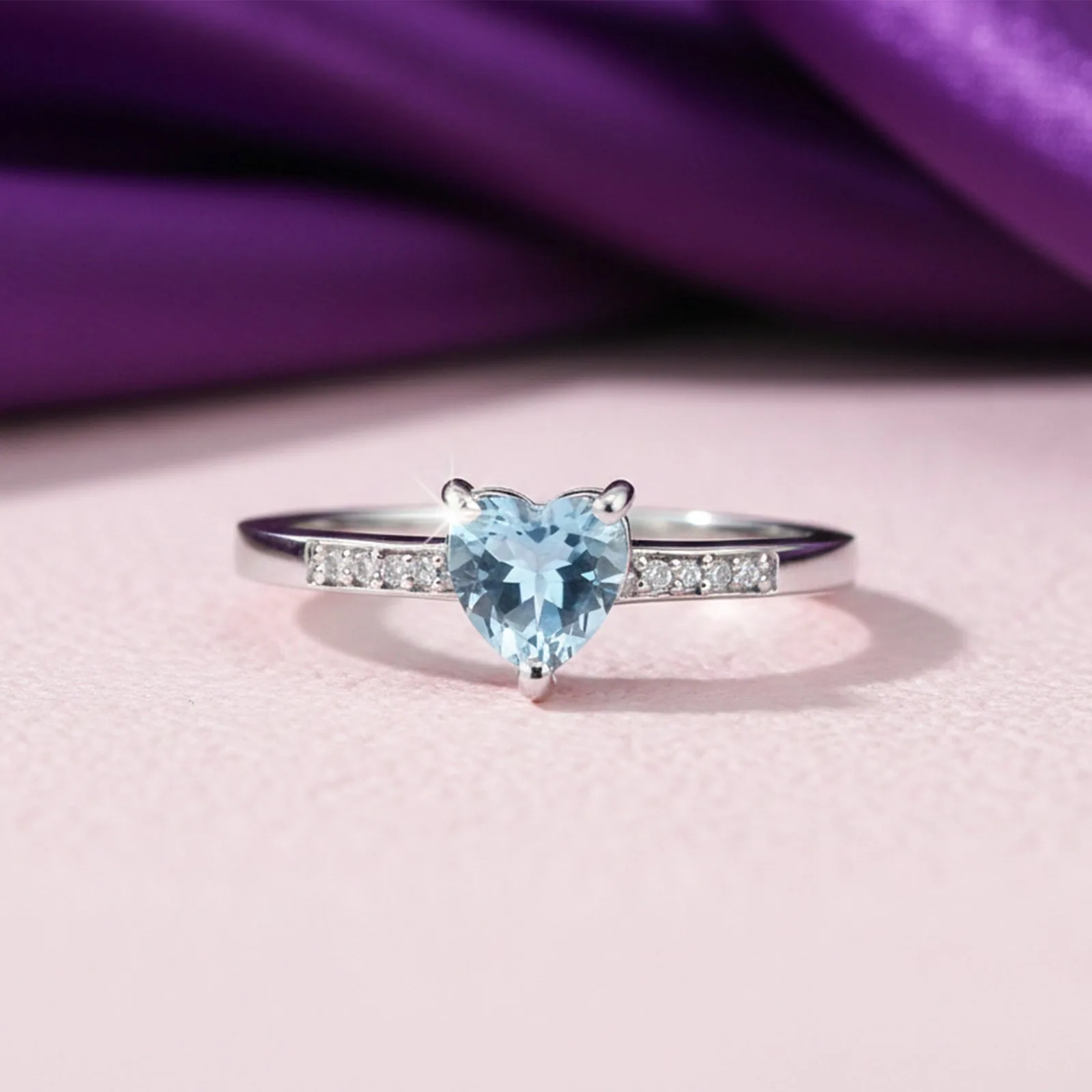 Blue Aquamarine Solitaire Ring 6.00 Ct. Heart Cut 925 Sterling Silver Stackable - view 4