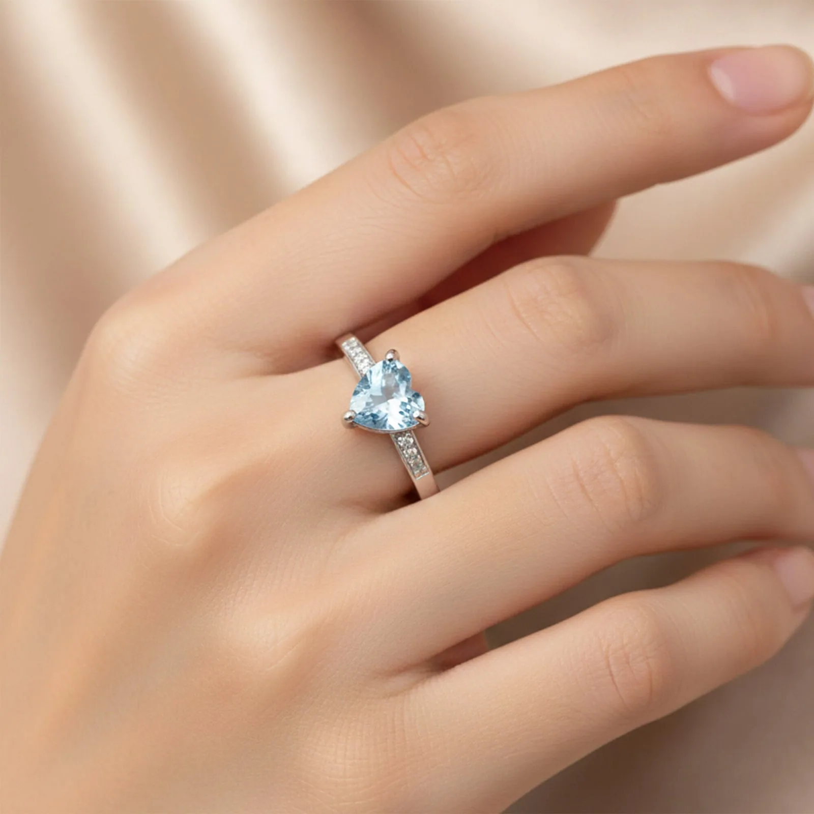 Blue Aquamarine Solitaire Ring 6.00 Ct. Heart Cut 925 Sterling Silver Stackable - view 5
