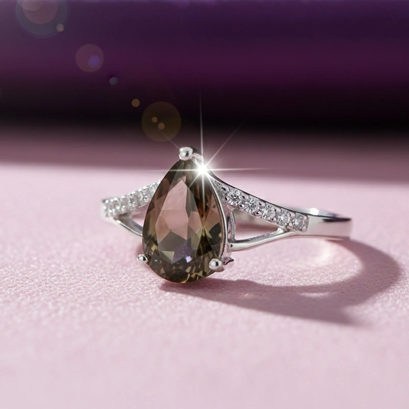 Brown Topaz Pear Cut Solitaire Ring 6.60 Ct. 925 Sterling Silver Gift for Her - view 4