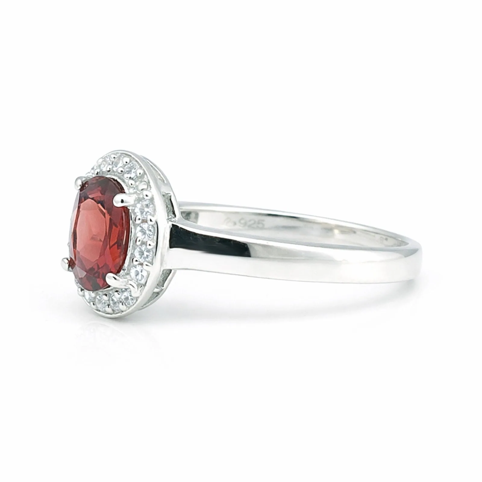 Red Garnet Solitaire Ring 4.85 Ct. Oval Cut 925 Sterling Silver Stackable Band - view 2