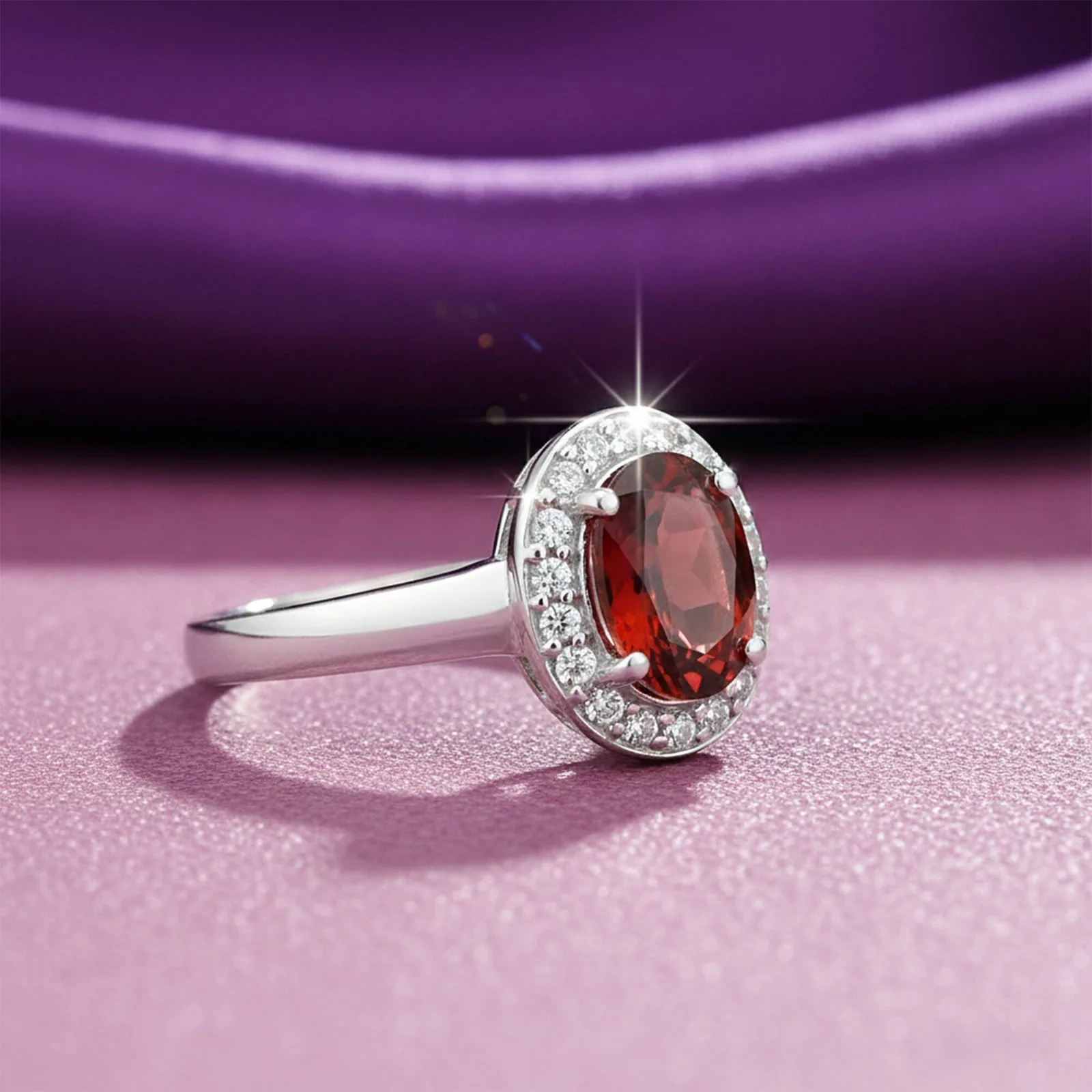 Red Garnet Solitaire Ring 4.85 Ct. Oval Cut 925 Sterling Silver Stackable Band - view 4