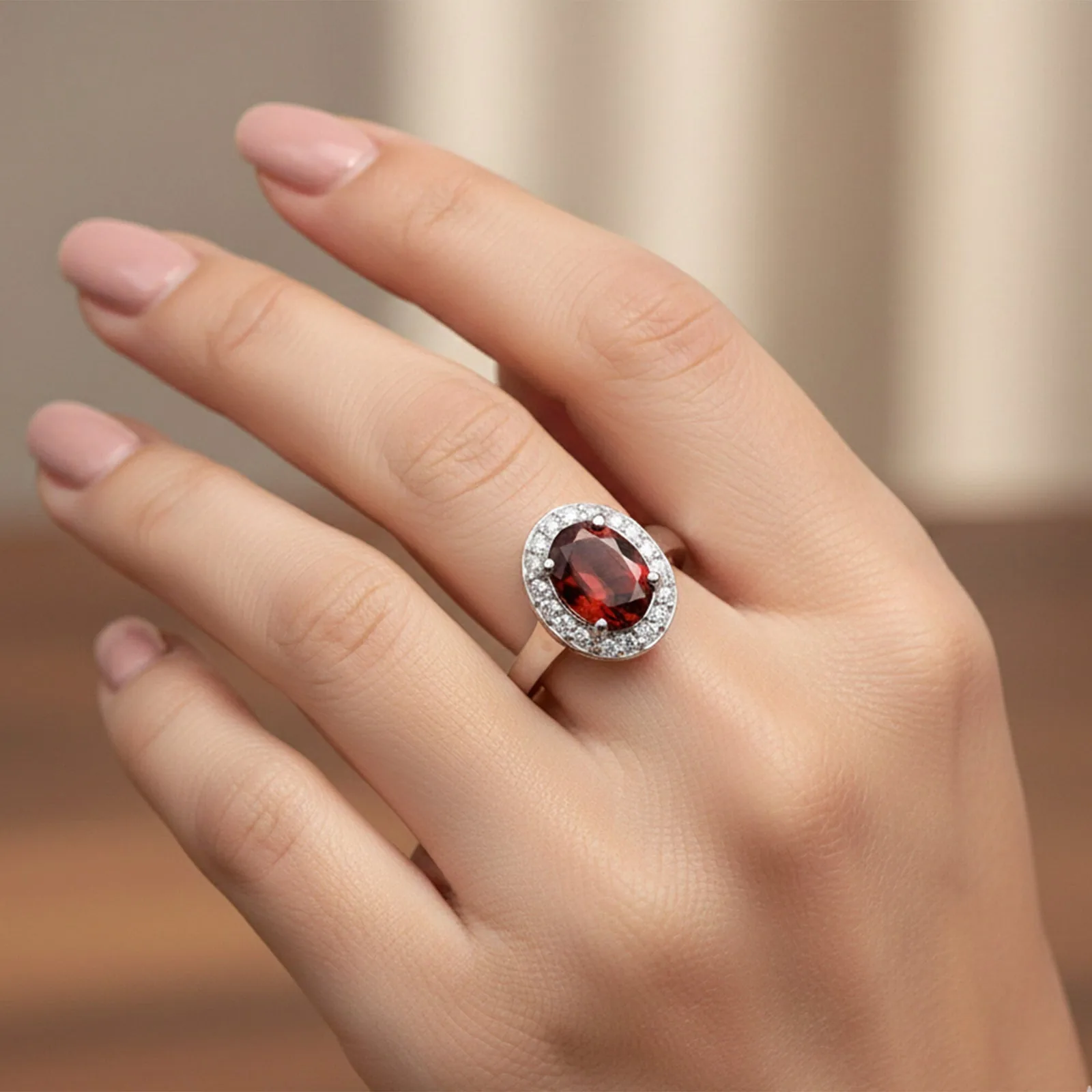 Red Garnet Solitaire Ring 4.85 Ct. Oval Cut 925 Sterling Silver Stackable Band - view 5