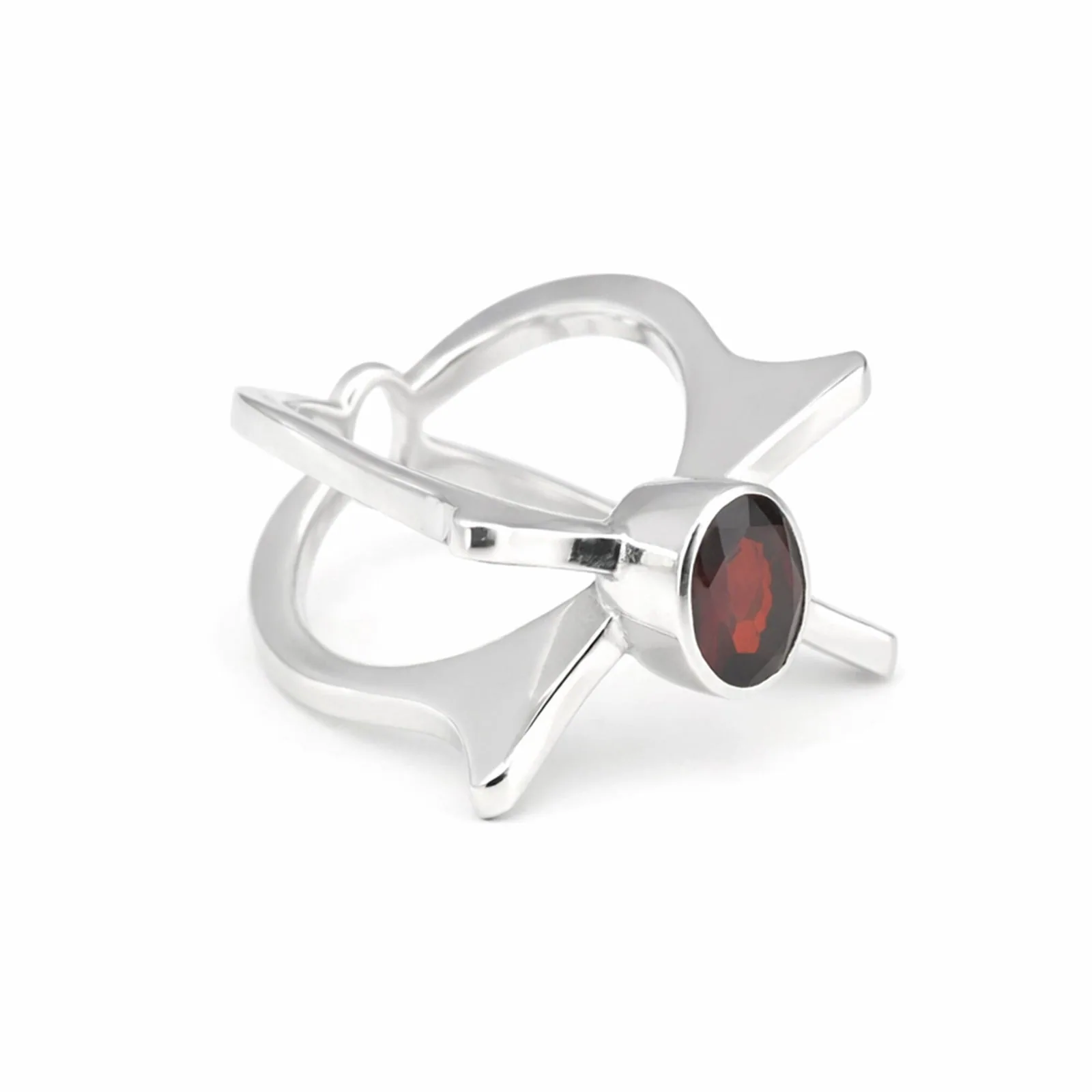 Red Garnet Solitaire Ring 3.65 Ct. Oval Cut 925 Sterling Silver Stackable Band - view 2
