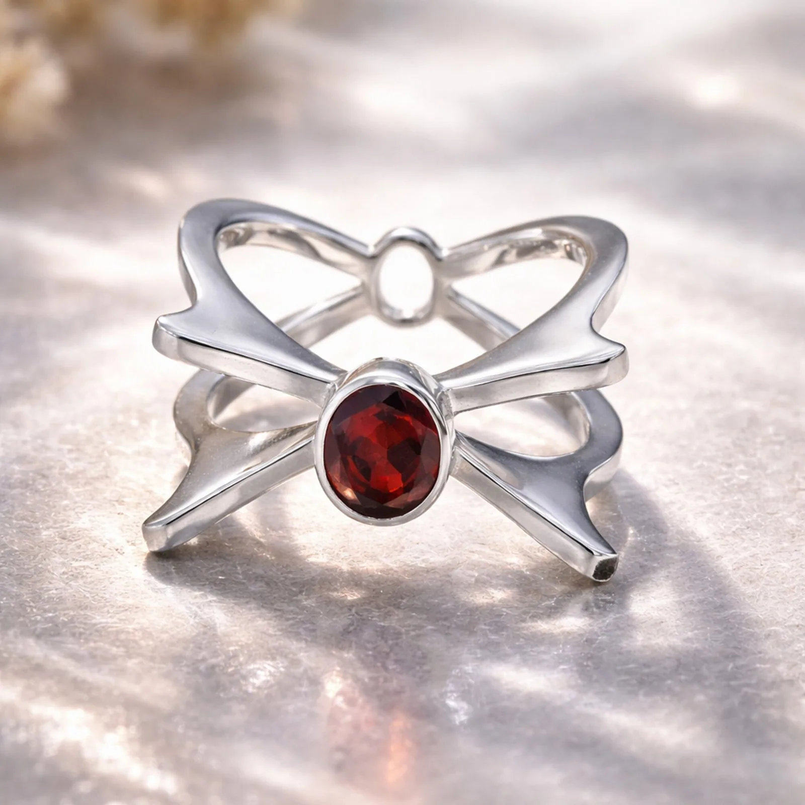 Red Garnet Solitaire Ring 3.65 Ct. Oval Cut 925 Sterling Silver Stackable Band - view 4
