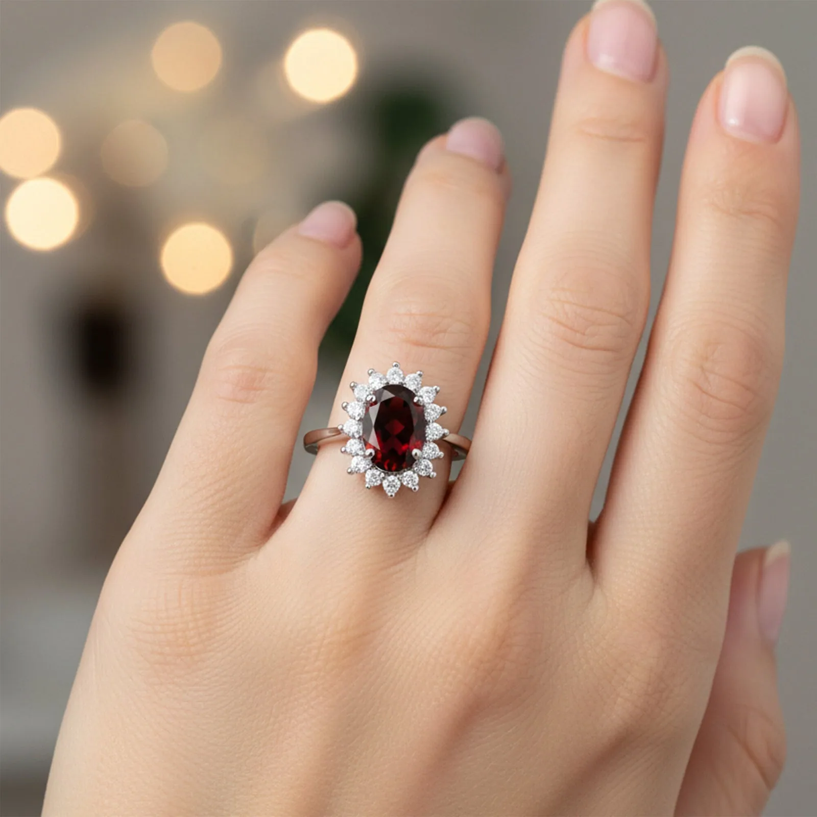 Garnet Gemstone Ring 4.80 Ct. Oval Cut 925 Sterling Silver Wedding Gift Her - view 5