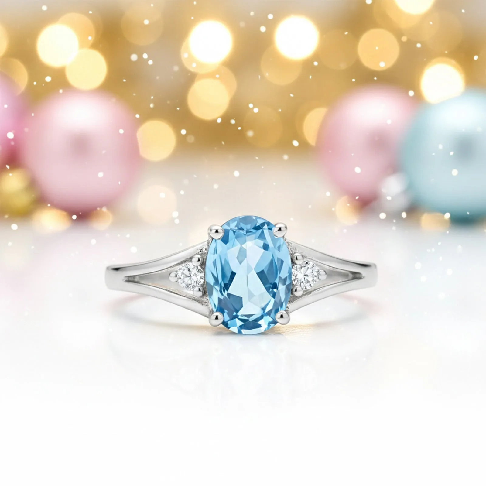 2.45 Ct. Blue Aquamarine Ring Oval Cut 925 Sterling Silver Eternity Band Fine Gi - view 4