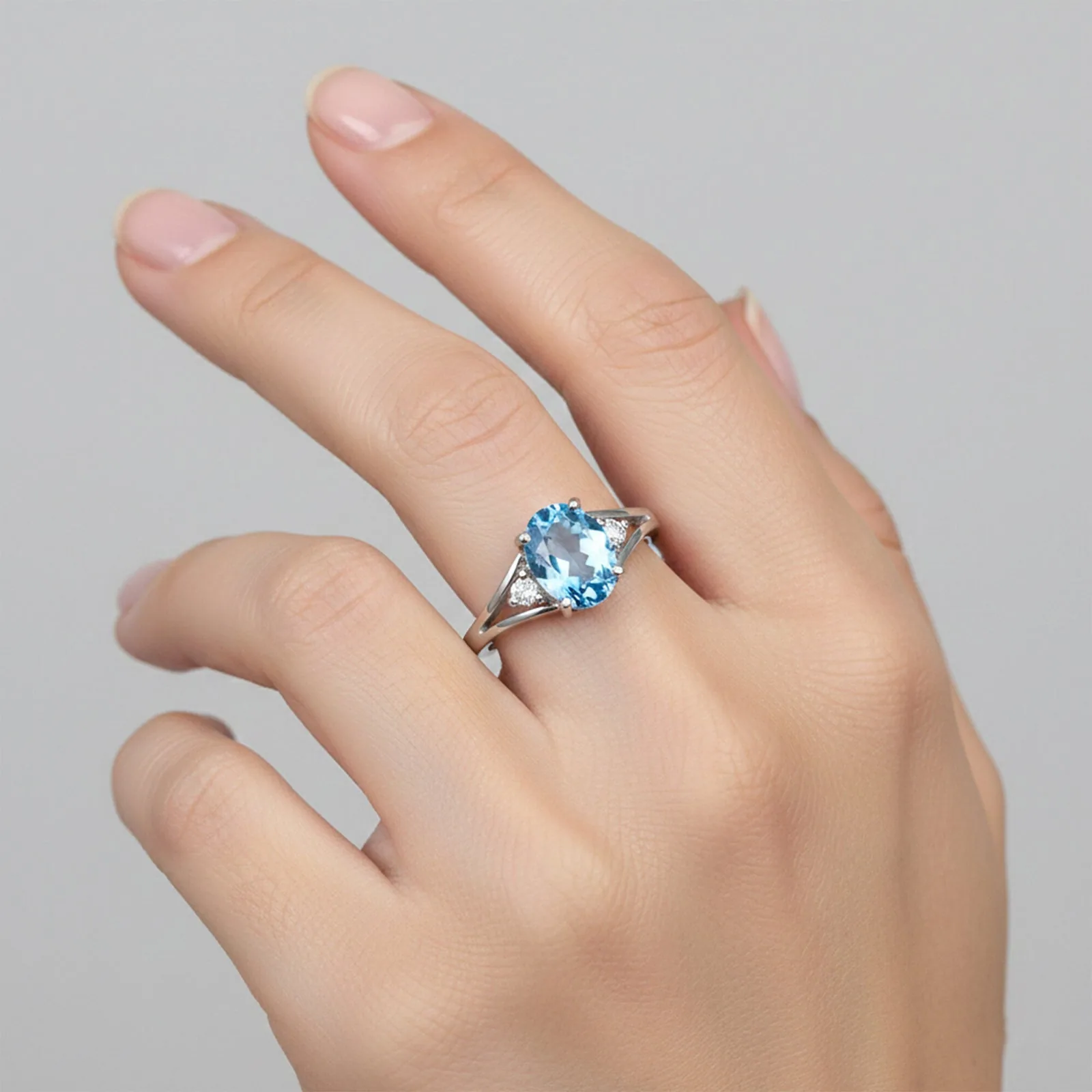 2.45 Ct. Blue Aquamarine Ring Oval Cut 925 Sterling Silver Eternity Band Fine Gi - view 5