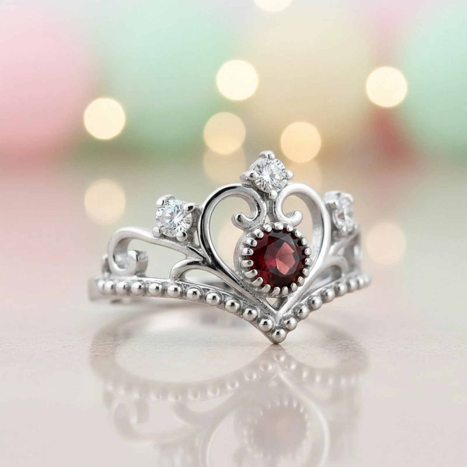 Red Garnet Solitaire Ring 4.50 Ct. Round Cut 925 Sterling Silver Stackable Band - view 4