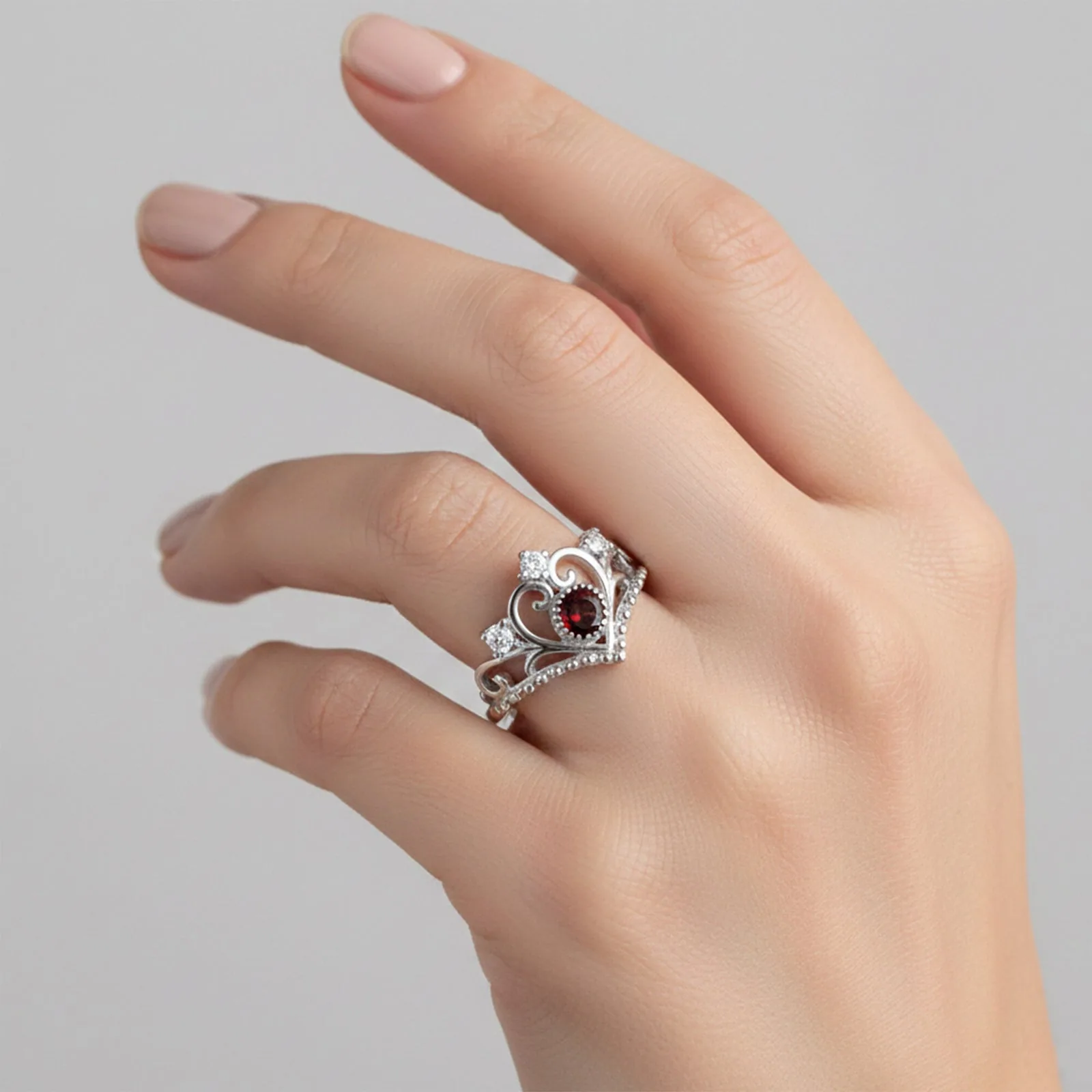 Red Garnet Solitaire Ring 4.50 Ct. Round Cut 925 Sterling Silver Stackable Band - view 5
