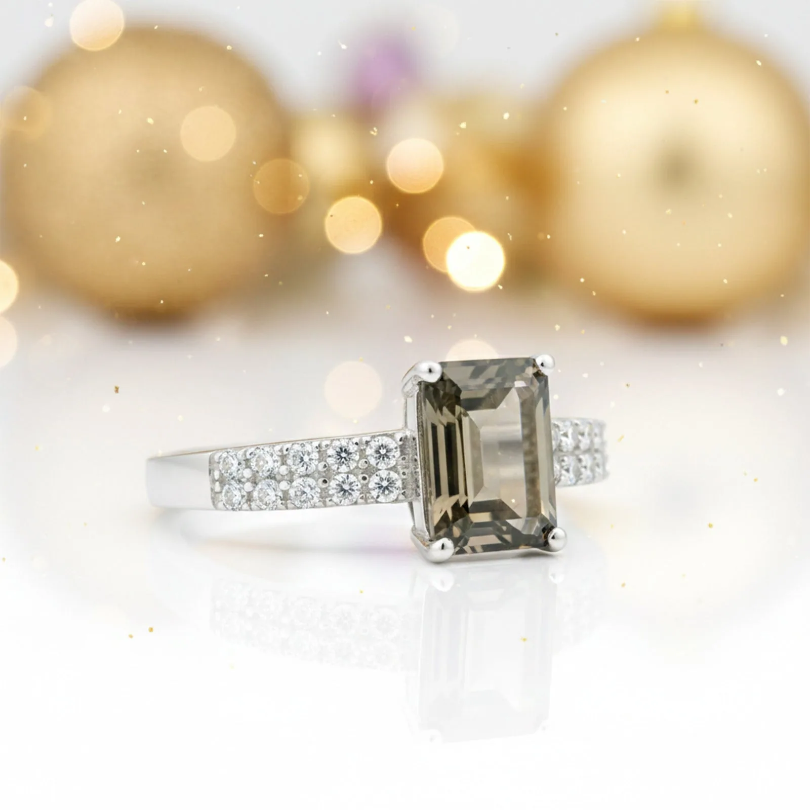 Brown Topaz Emerald Ring 1.24 Ct. 925 Sterling Silver Stackable Eternity Band Gi - view 4