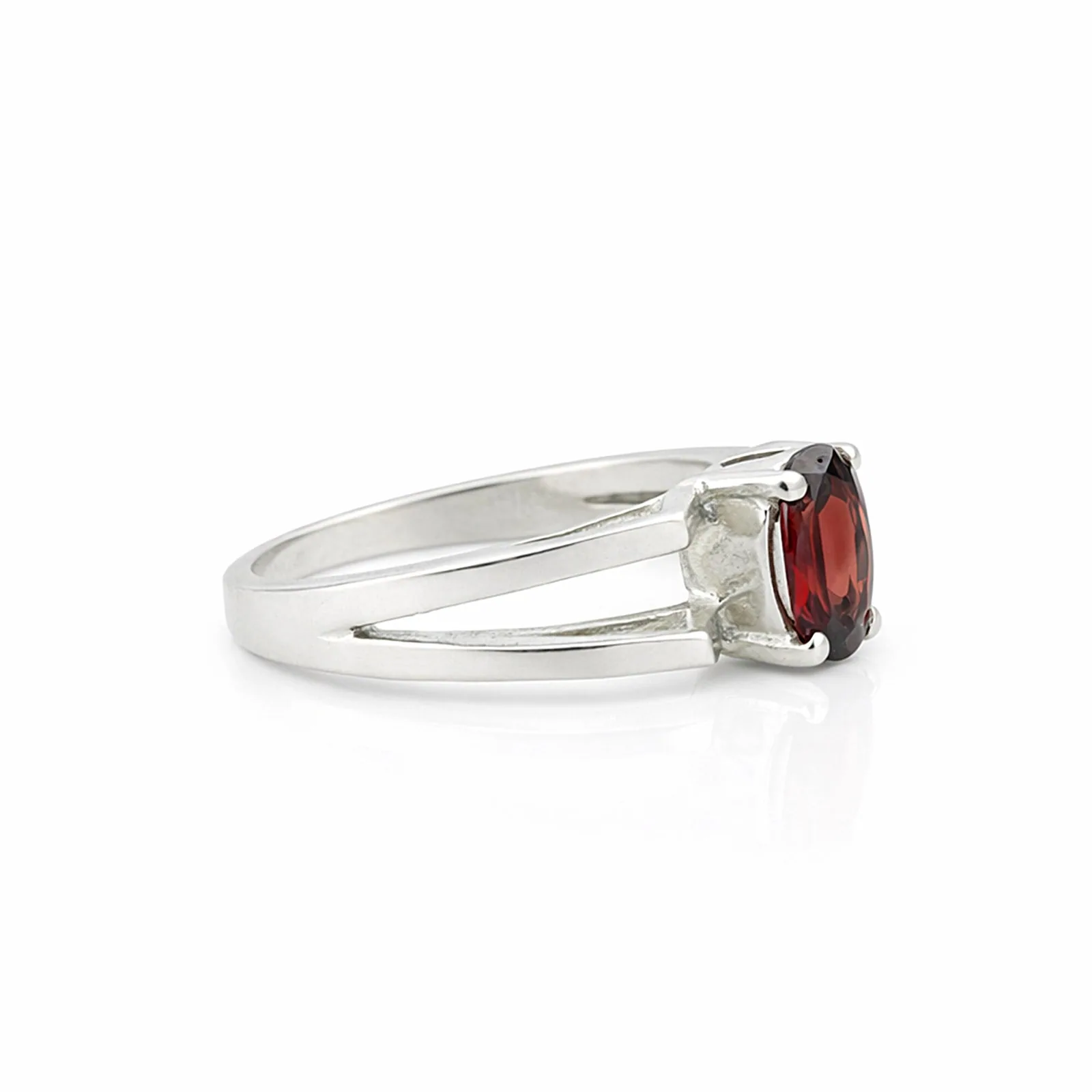 Red Garnet Solitaire Ring 3.73 Ct. Oval Cut 925 Sterling Silver Stackable Band - view 2