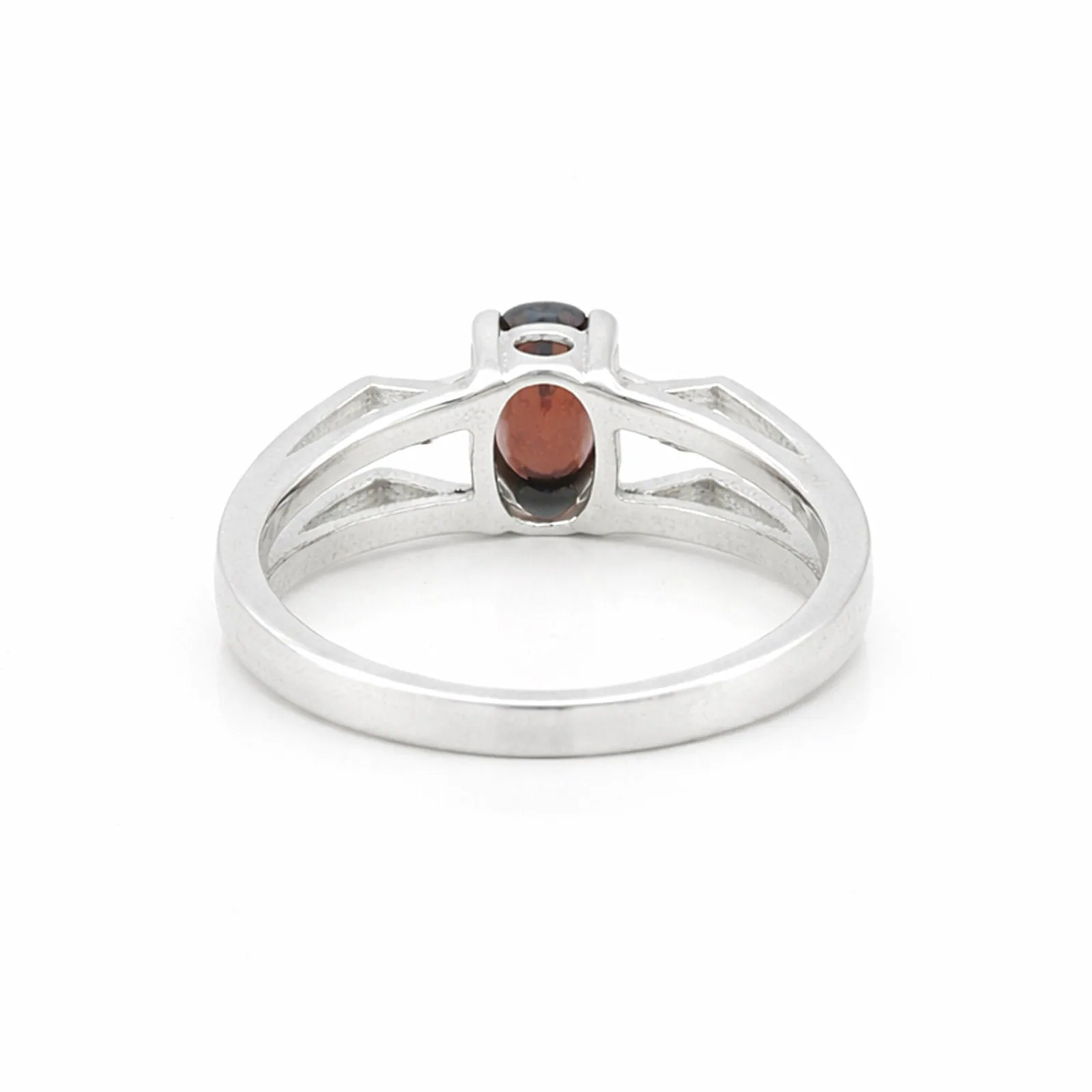 Red Garnet Solitaire Ring 3.73 Ct. Oval Cut 925 Sterling Silver Stackable Band - view 3