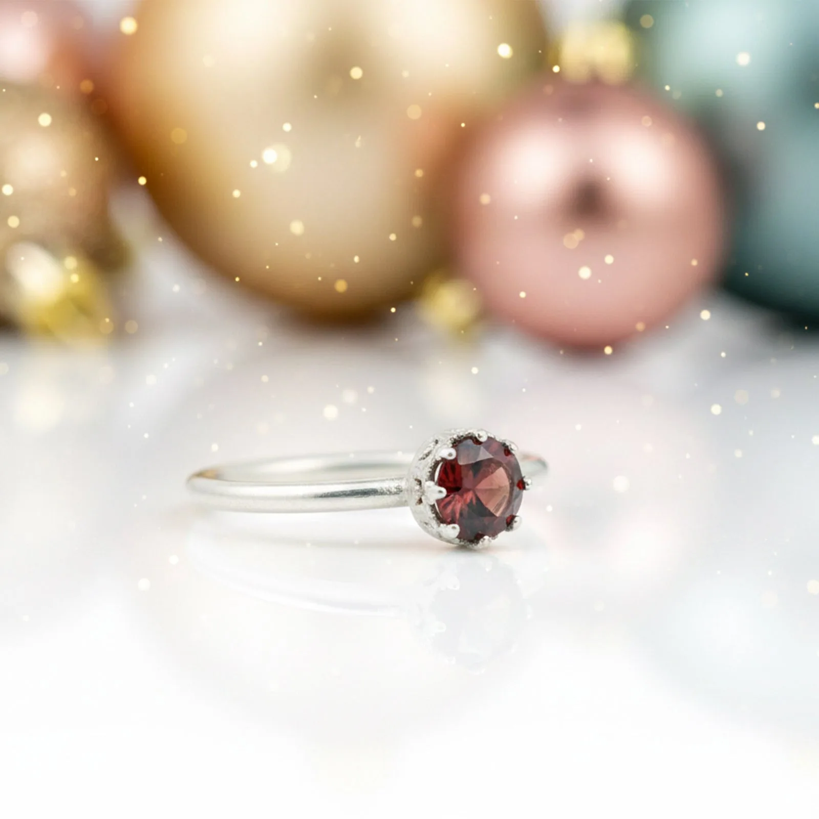 Jewelry Round Cut Red Garnet Ring in 925 Sterling Silver for Her Statement Piece - view 4