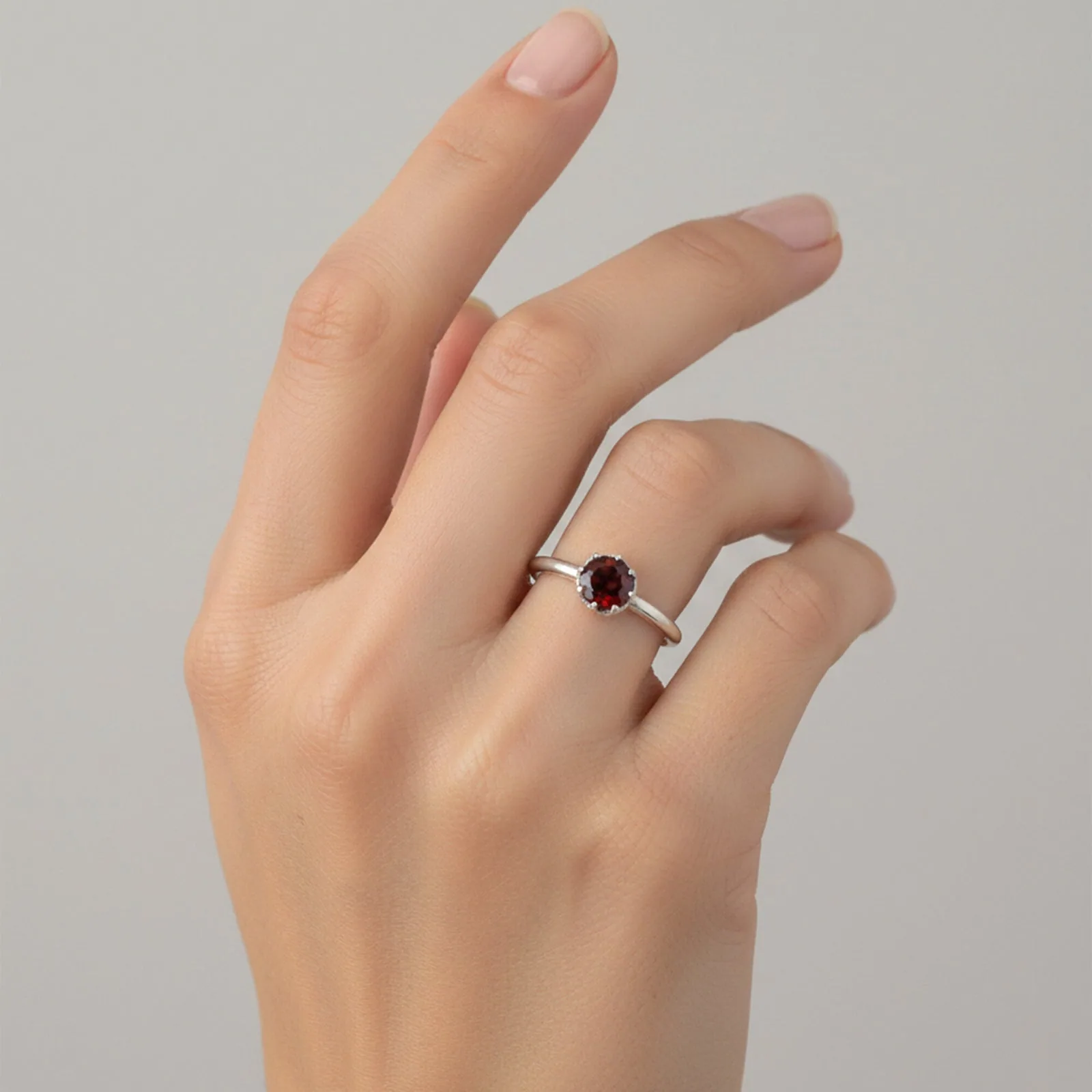 Jewelry Round Cut Red Garnet Ring in 925 Sterling Silver for Her Statement Piece - view 5