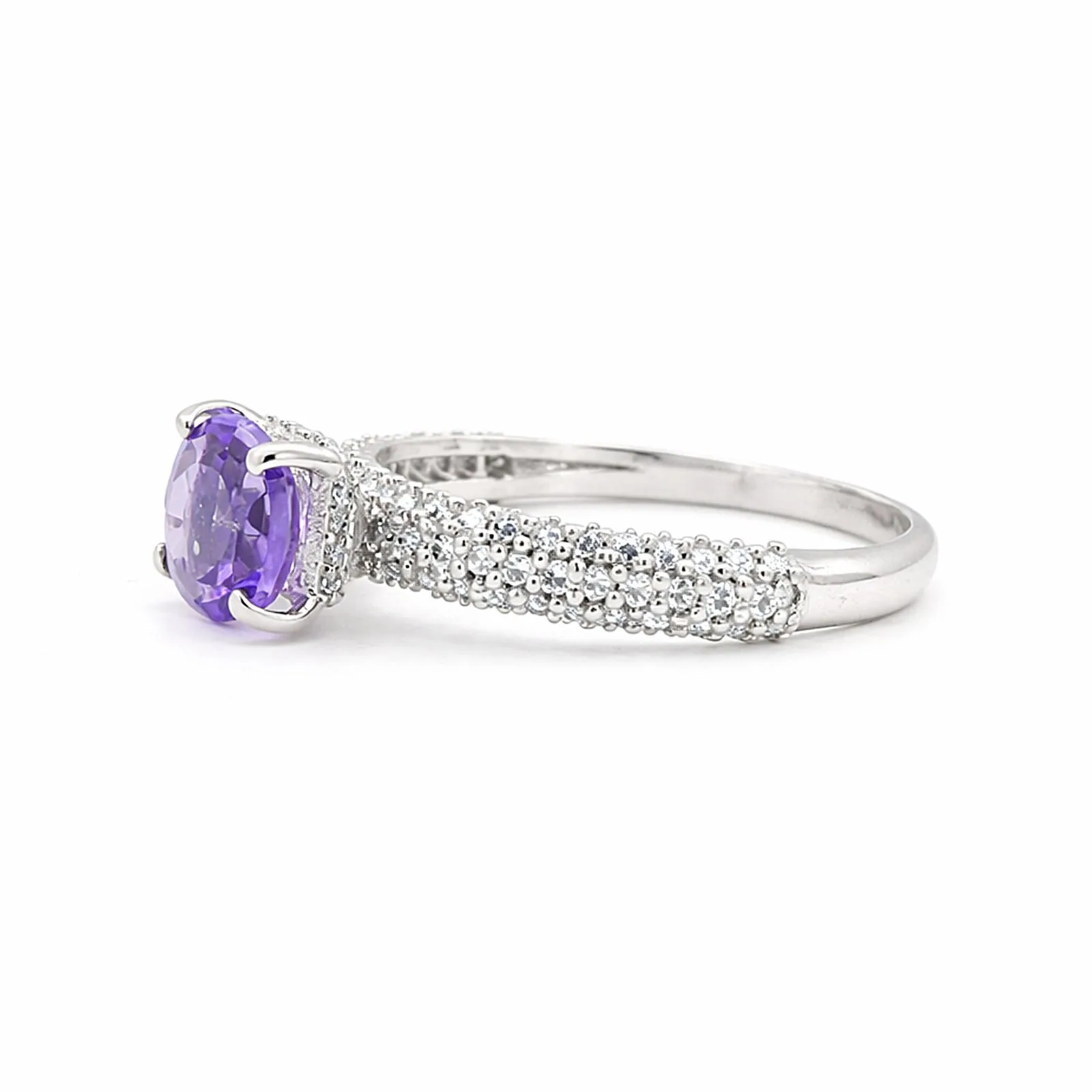925 Sterling Silver Purple Amethyst Round Cut Ring for Women Timeless Design - view 2