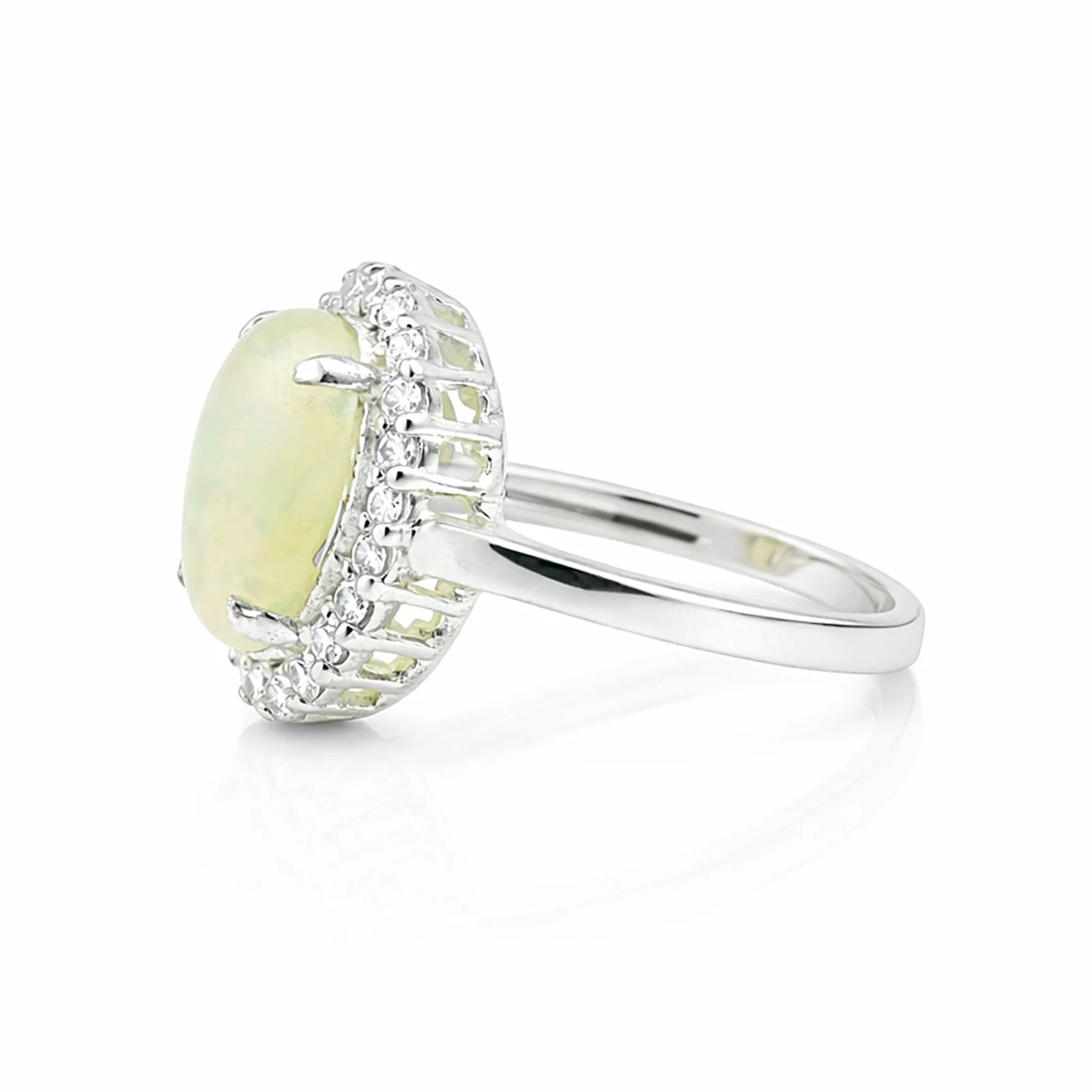 Oval Cabochon White Fire Opal Ring Crafted in 925 Sterling Silver for Her - view 2