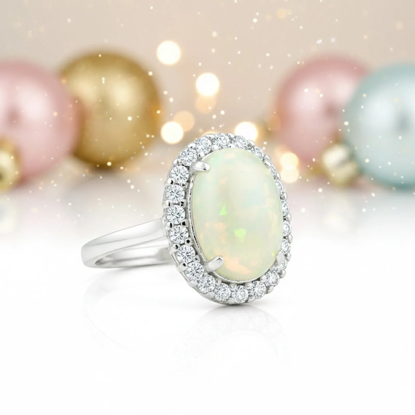 Oval Cabochon White Fire Opal Ring Crafted in 925 Sterling Silver for Her - view 4