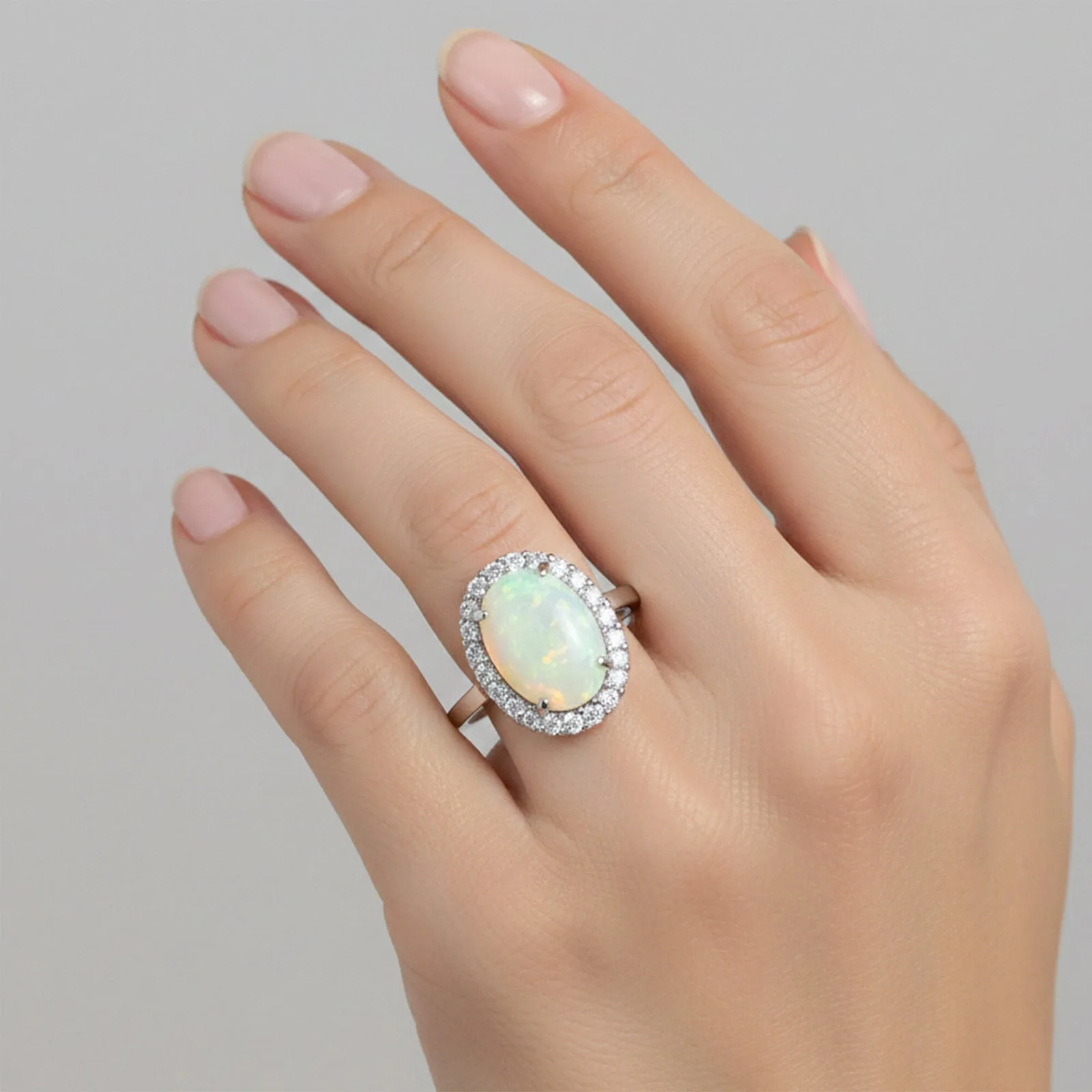 Oval Cabochon White Fire Opal Ring Crafted in 925 Sterling Silver for Her - view 5