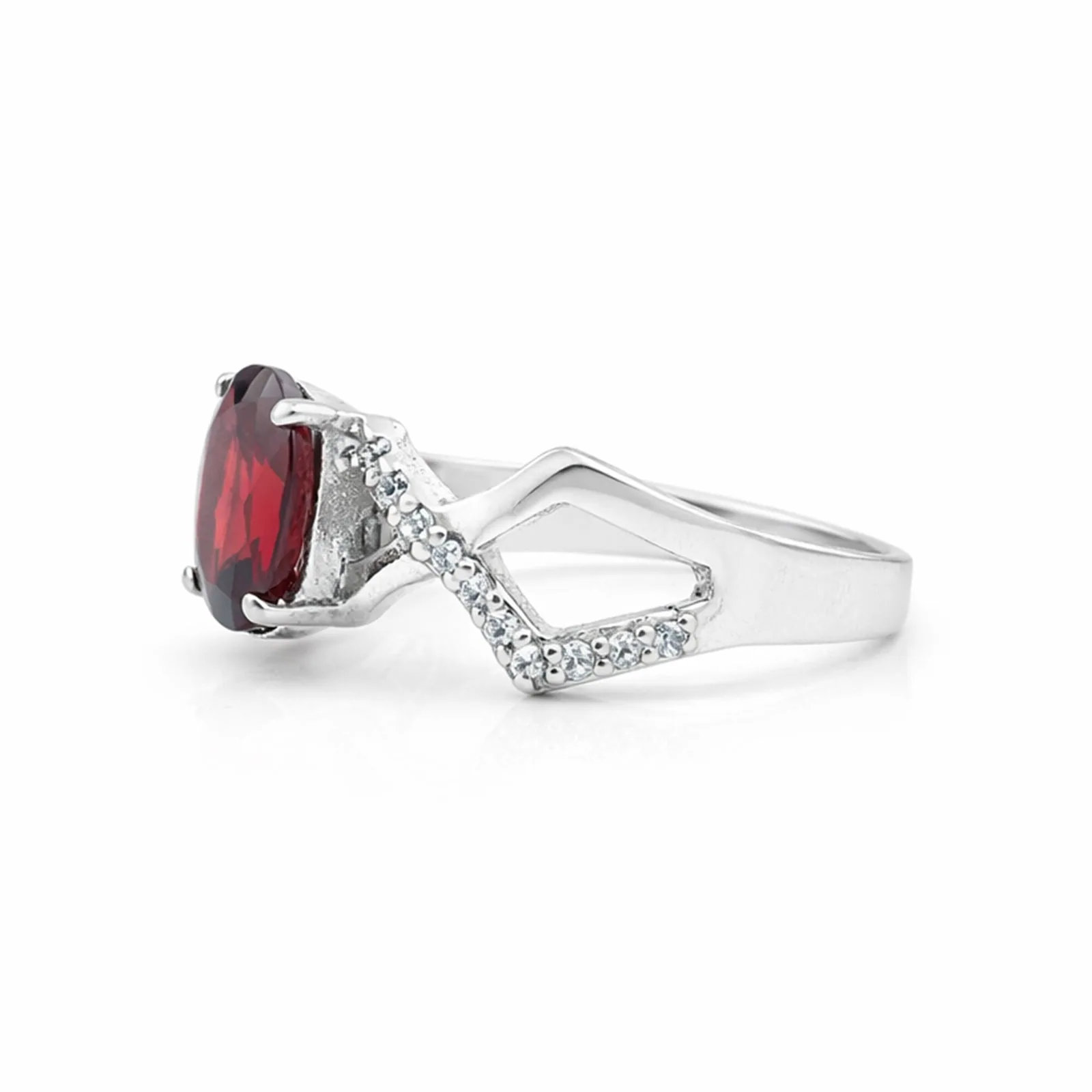 Certified Red Garnet Oval Ring Crafted in 925 Sterling Silver Gift for Her - view 2