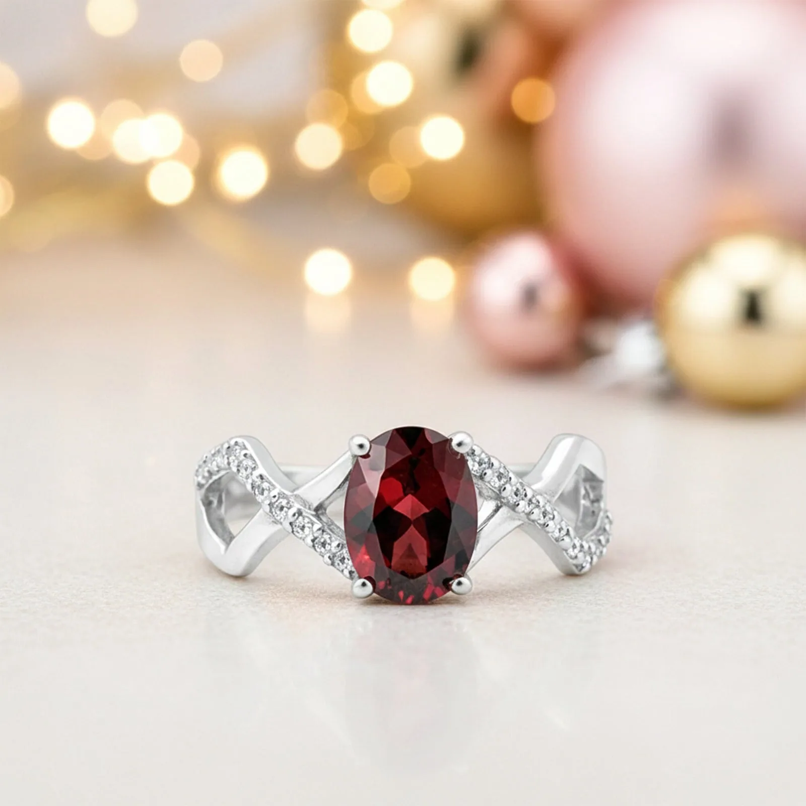 Certified Red Garnet Oval Ring Crafted in 925 Sterling Silver Gift for Her - view 4