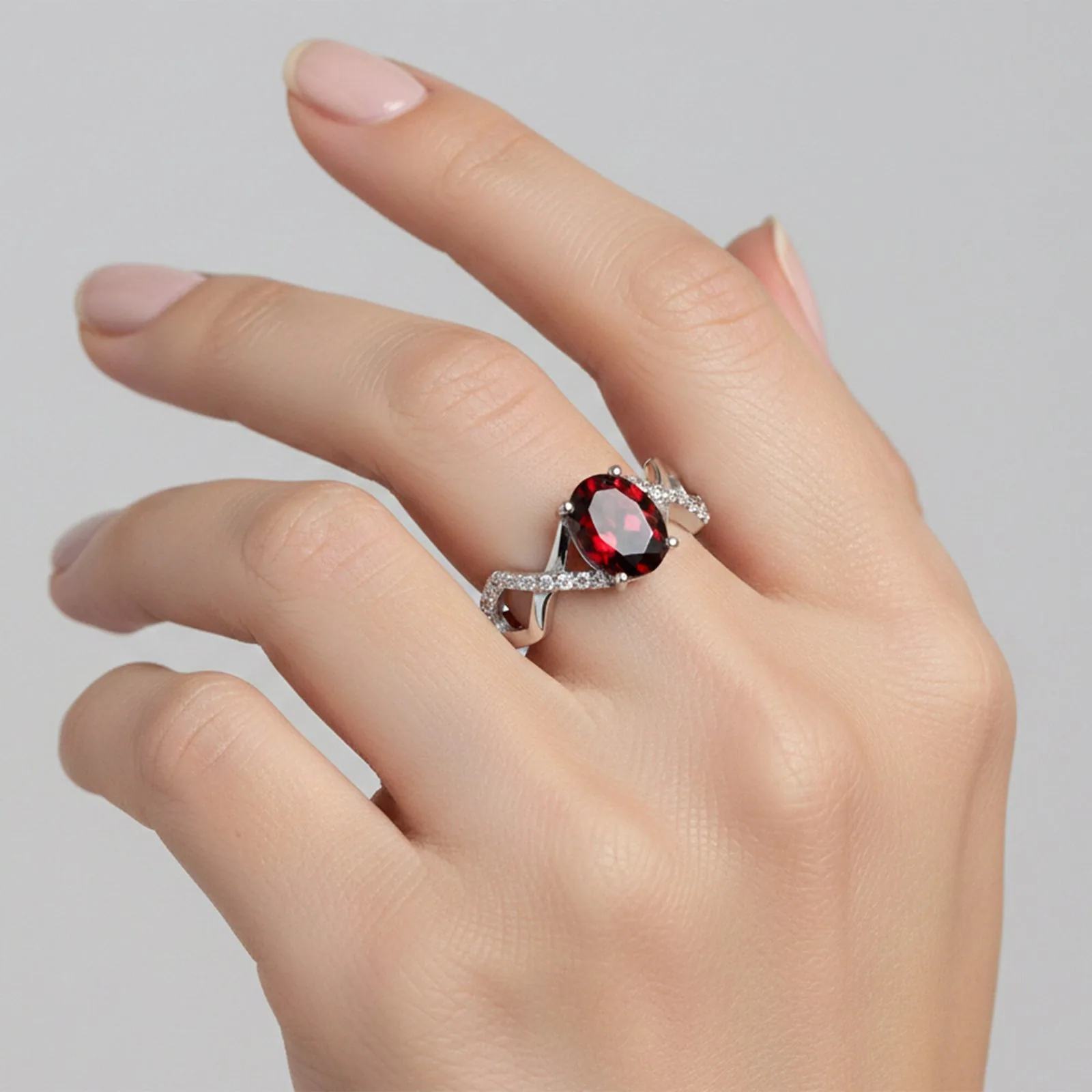 Certified Red Garnet Oval Ring Crafted in 925 Sterling Silver Gift for Her - view 5