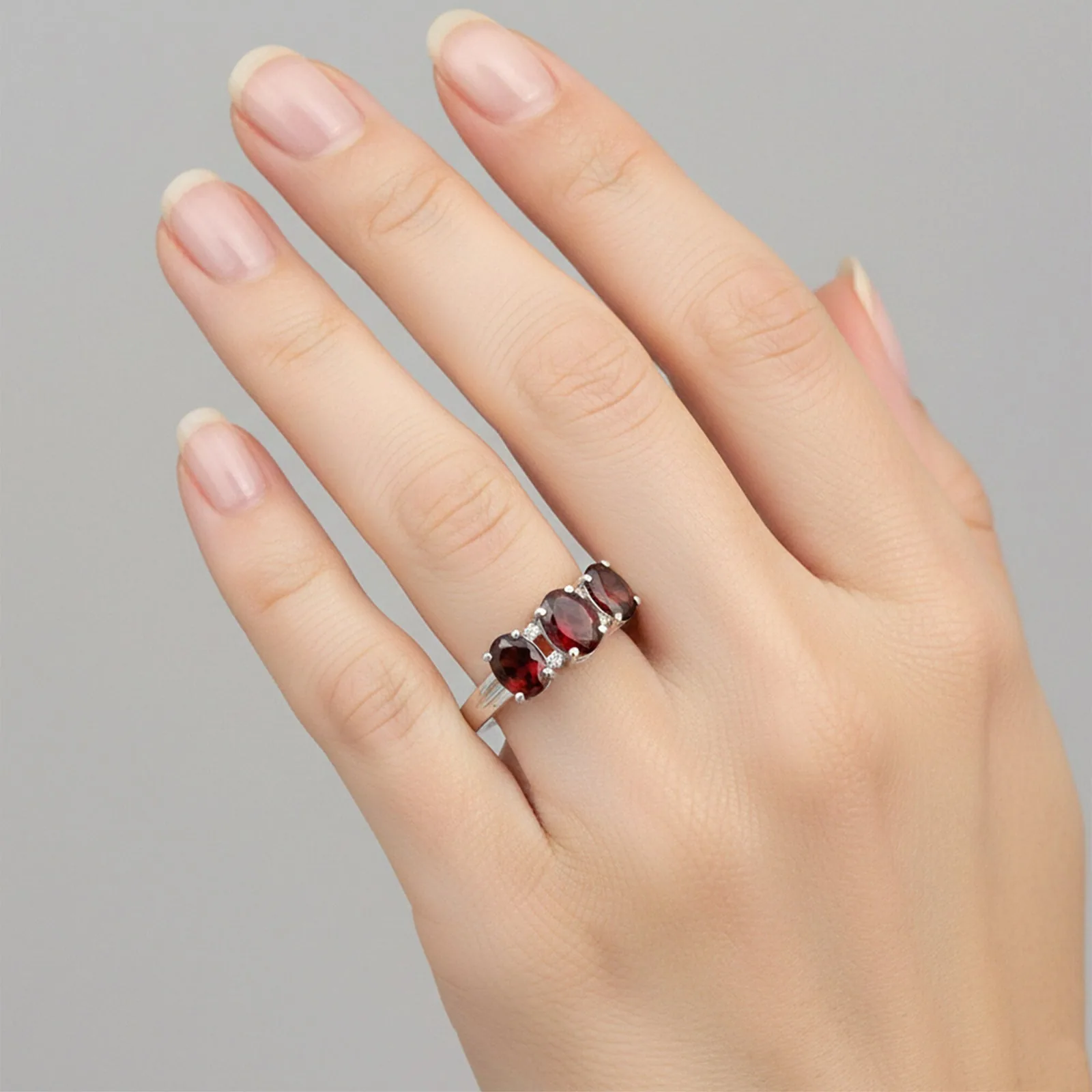 Red Garnet Ring Oval Cut 2.50 Ct 925 Sterling Silver for Her Trendy Pick - view 5