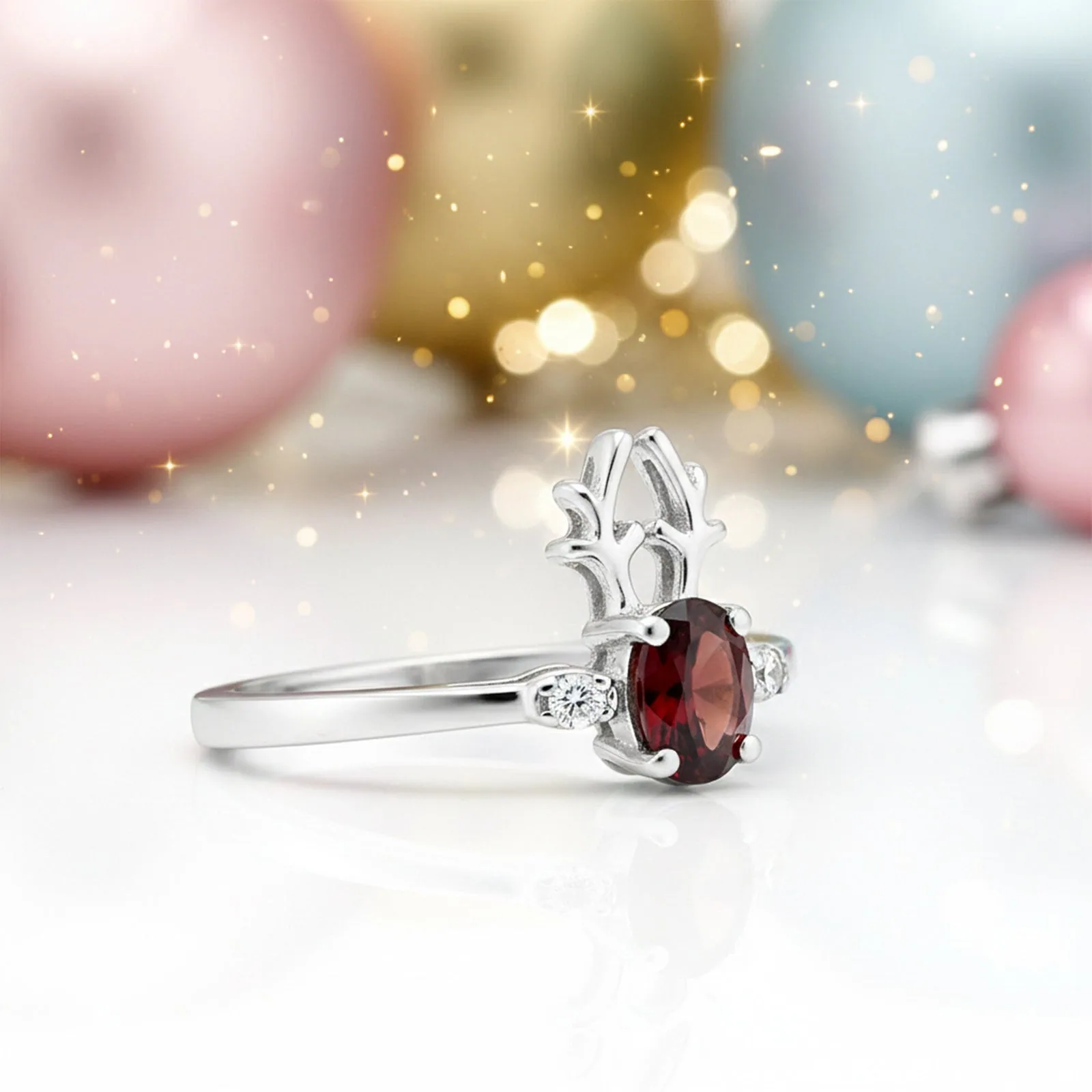 925 Sterling Silver Oval Cut Red Garnet Ring 3.46 Ct for Her Trendy Pick - view 4