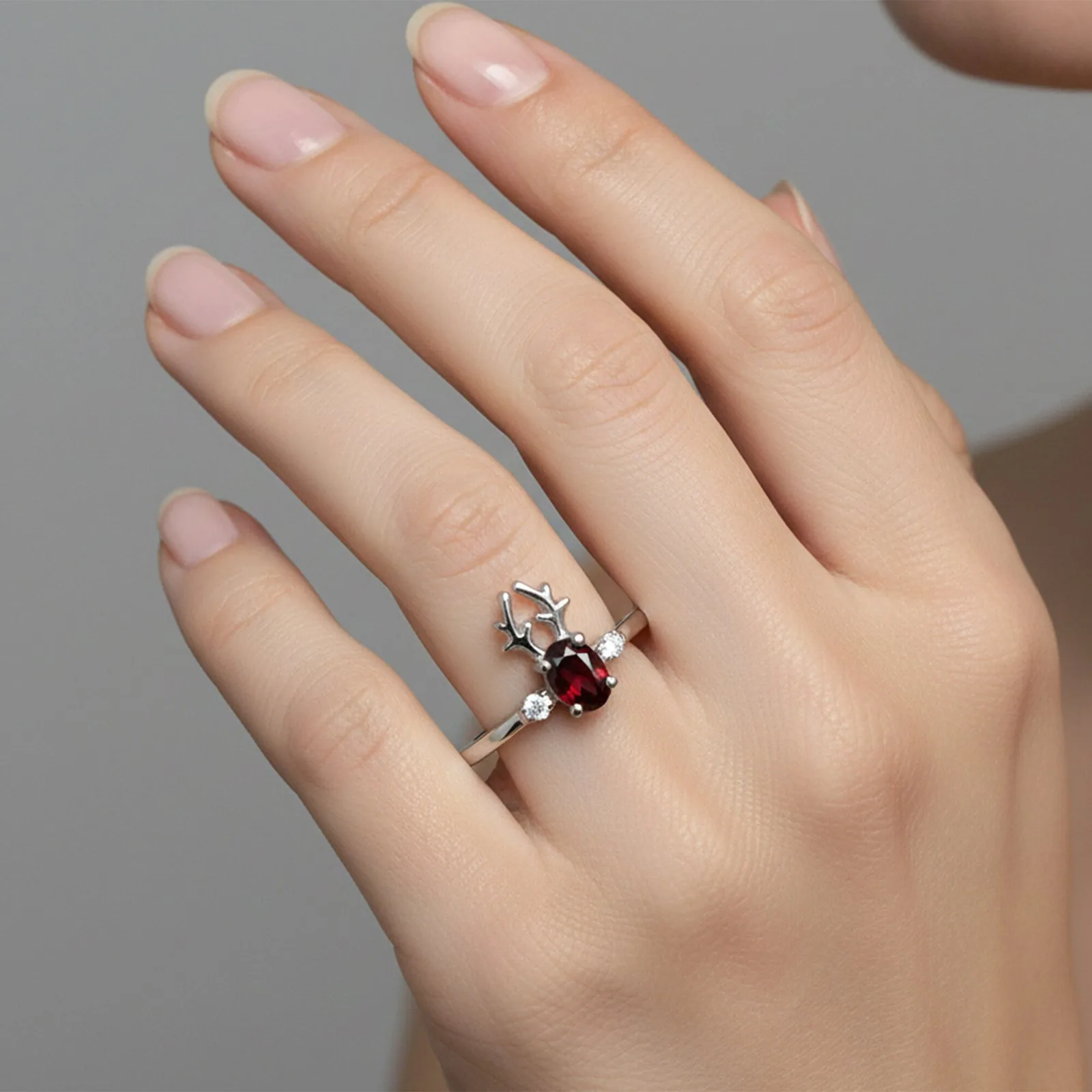 925 Sterling Silver Oval Cut Red Garnet Ring 3.46 Ct for Her Trendy Pick - view 5