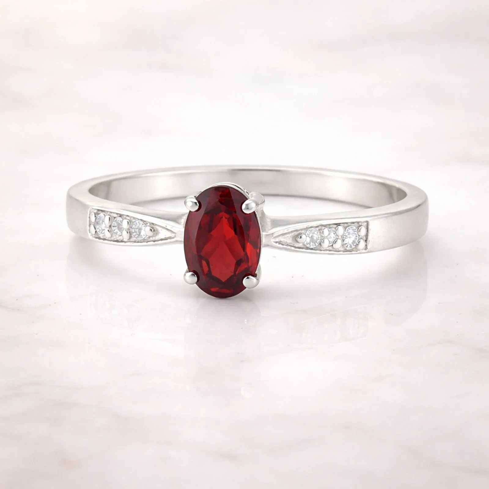 925 Sterling Silver Oval Cut Red Garnet Ring 9.00 Ct for Her Trendy Pick - view 4