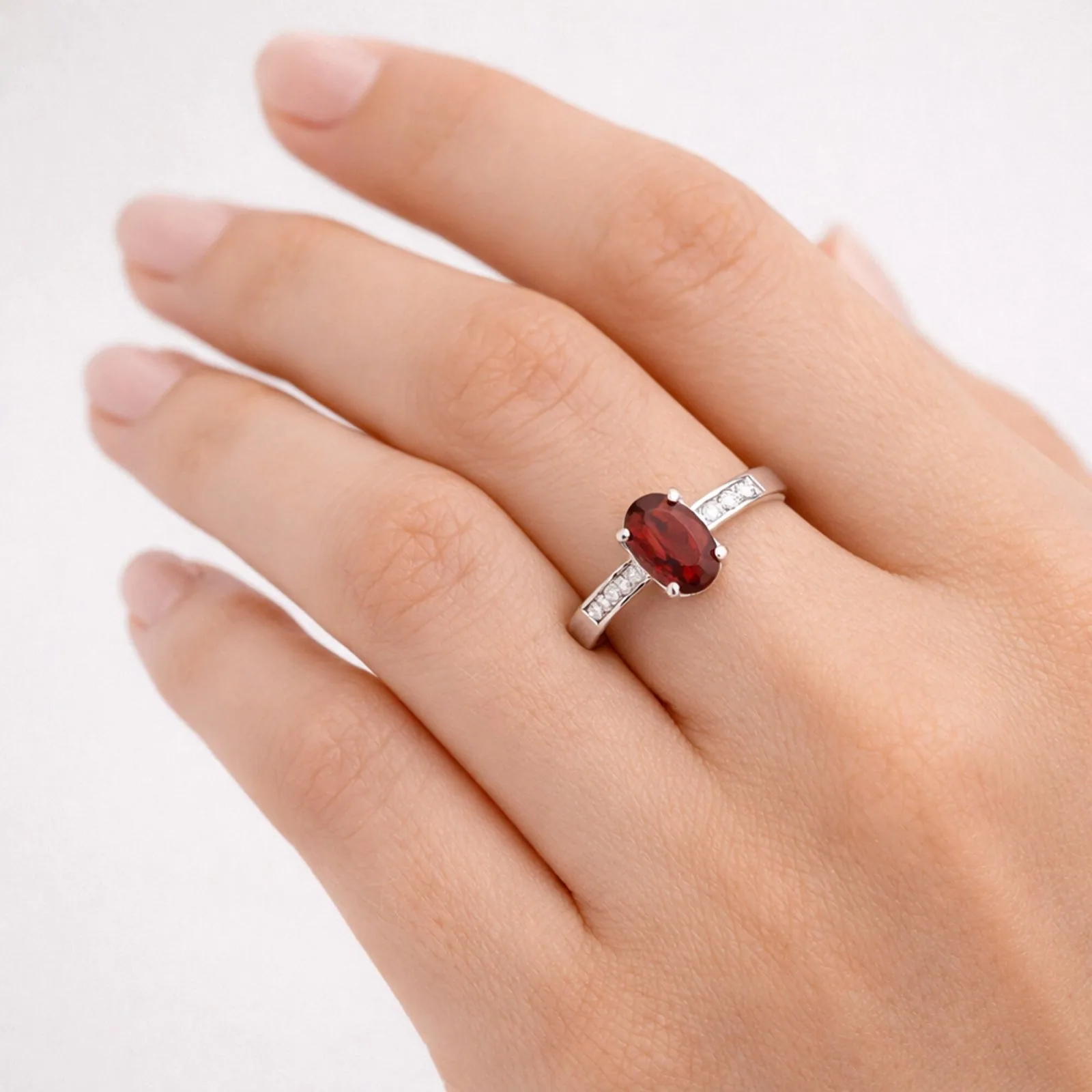 925 Sterling Silver Oval Cut Red Garnet Ring 9.00 Ct for Her Trendy Pick - view 5