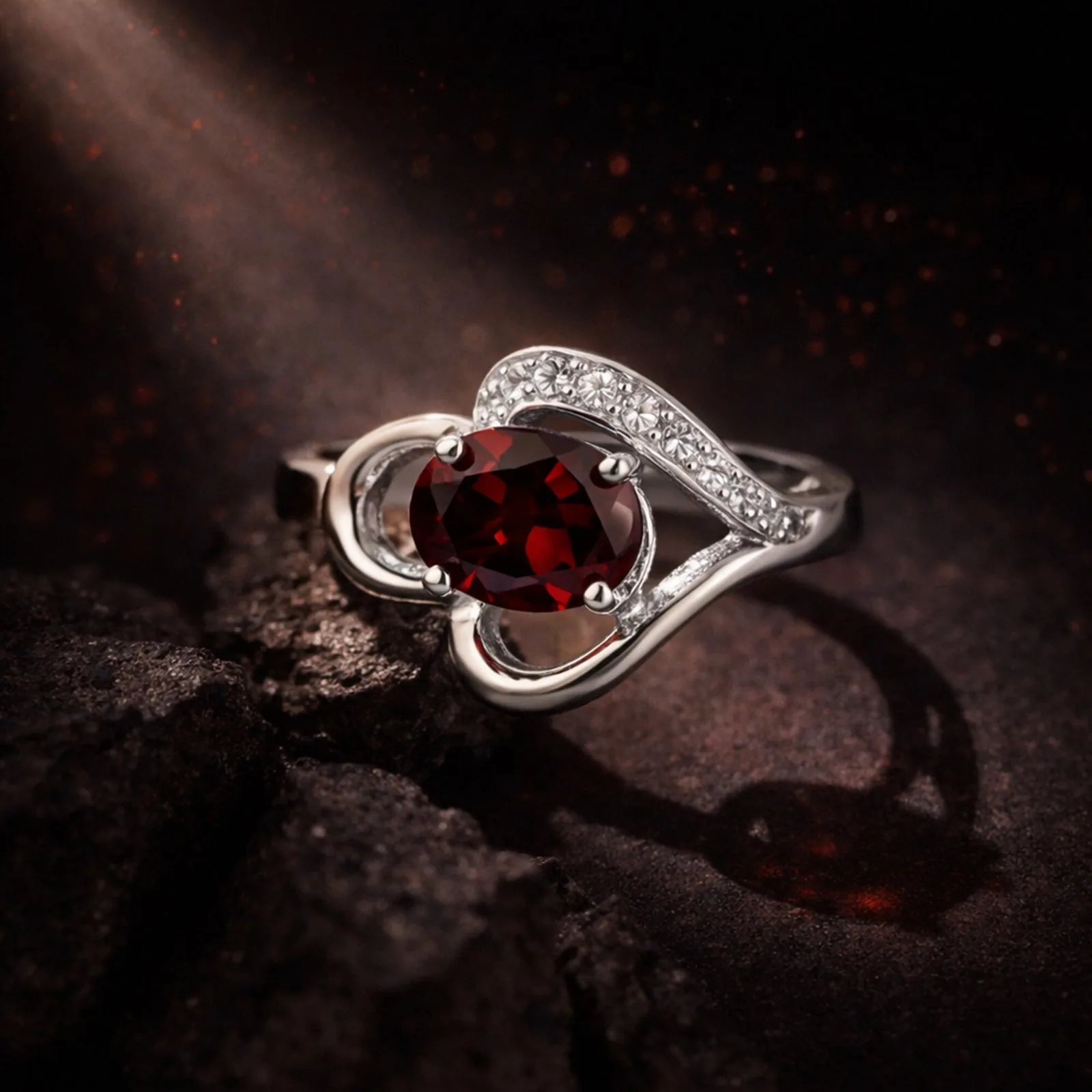 Red Garnet Oval Ring Set in 925 Sterling Silver for Her Statement Piece - view 4
