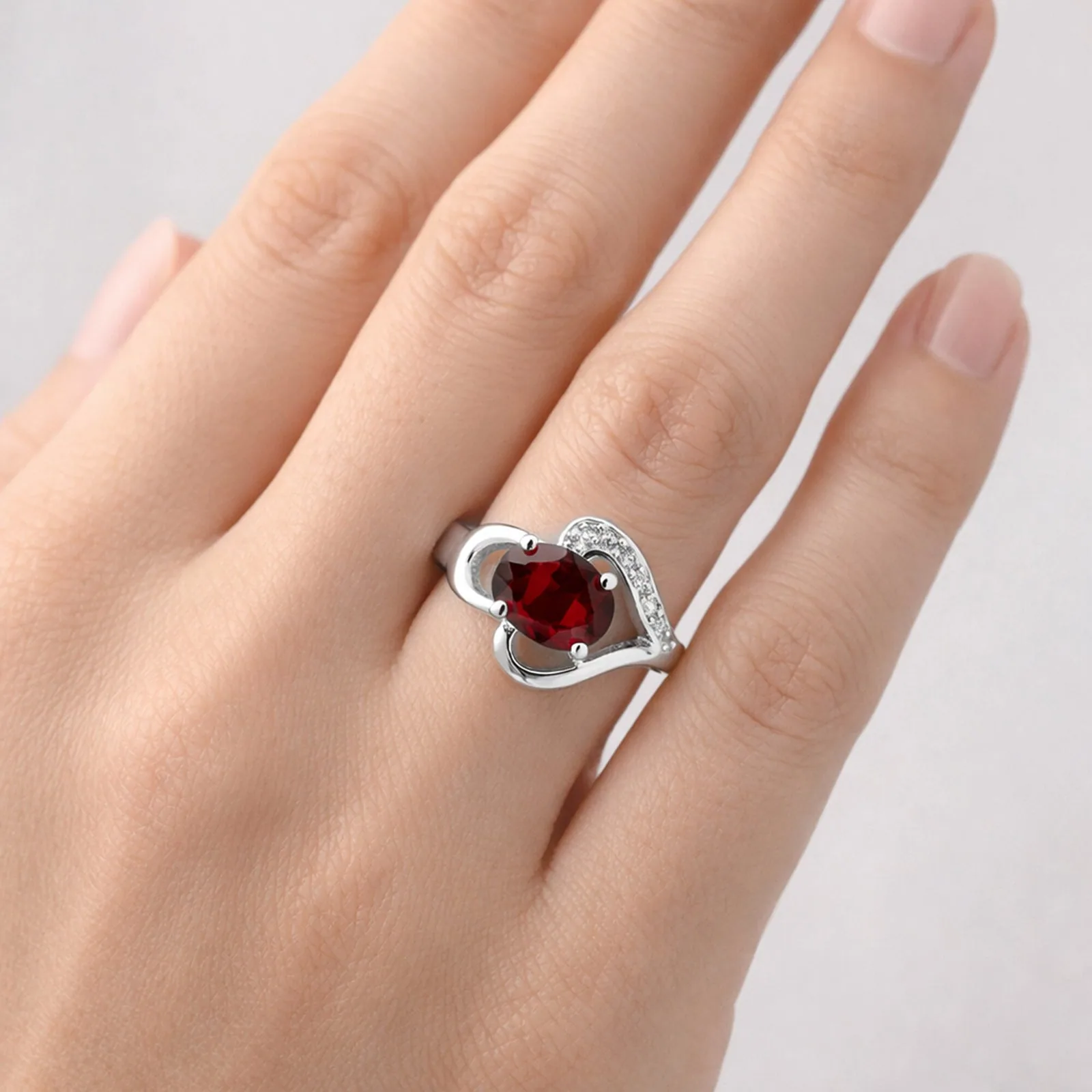 Red Garnet Oval Ring Set in 925 Sterling Silver for Her Statement Piece - view 5