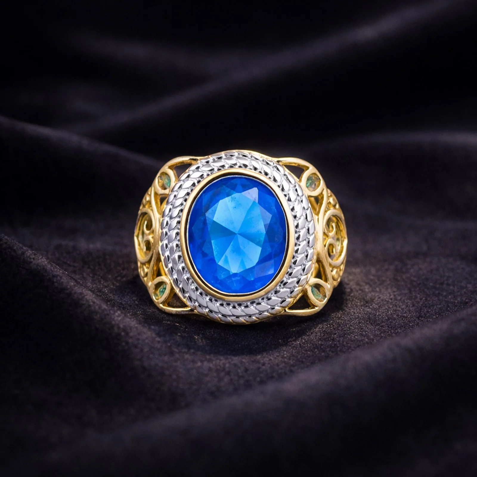 Handmade Oval Cut Blue Topaz Ring in 925 Sterling Silver for Wedding Chic Design - view 4