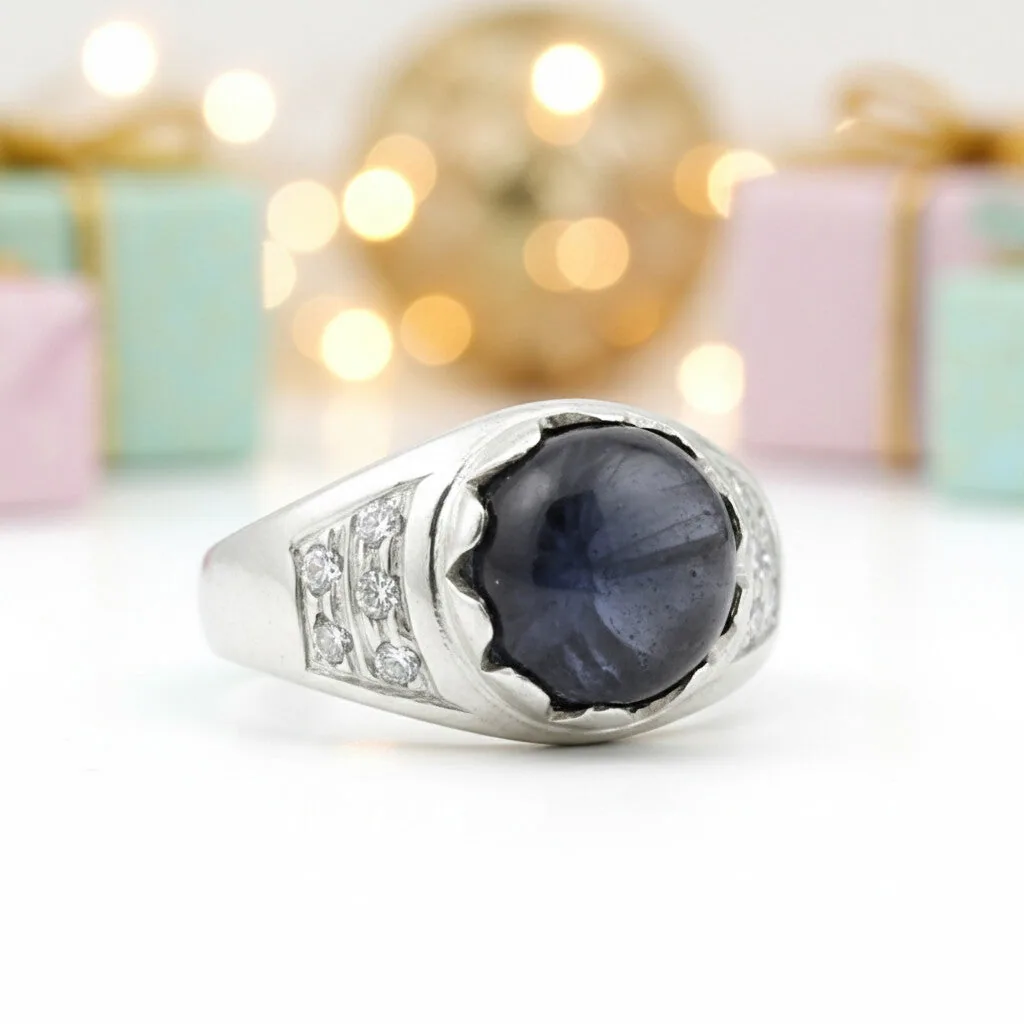 1.24 Ct Black Pearl Round Ring in 925 Sterling Silver for Her Statement Piece - view 4