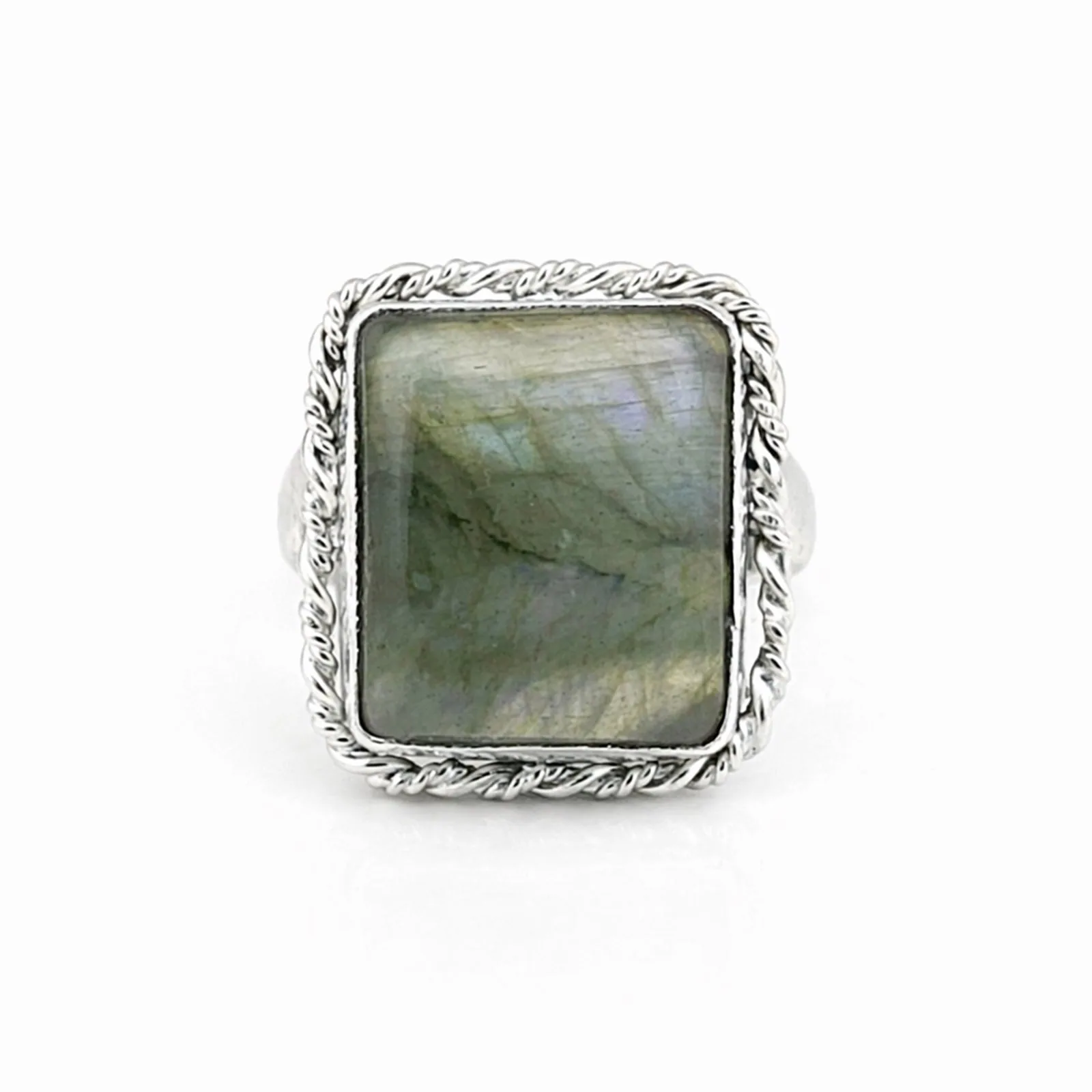 Multi-Color Labradorite Cushion Ring 9.00 Ct. 925 Sterling Silver Stackable Eter - view 2