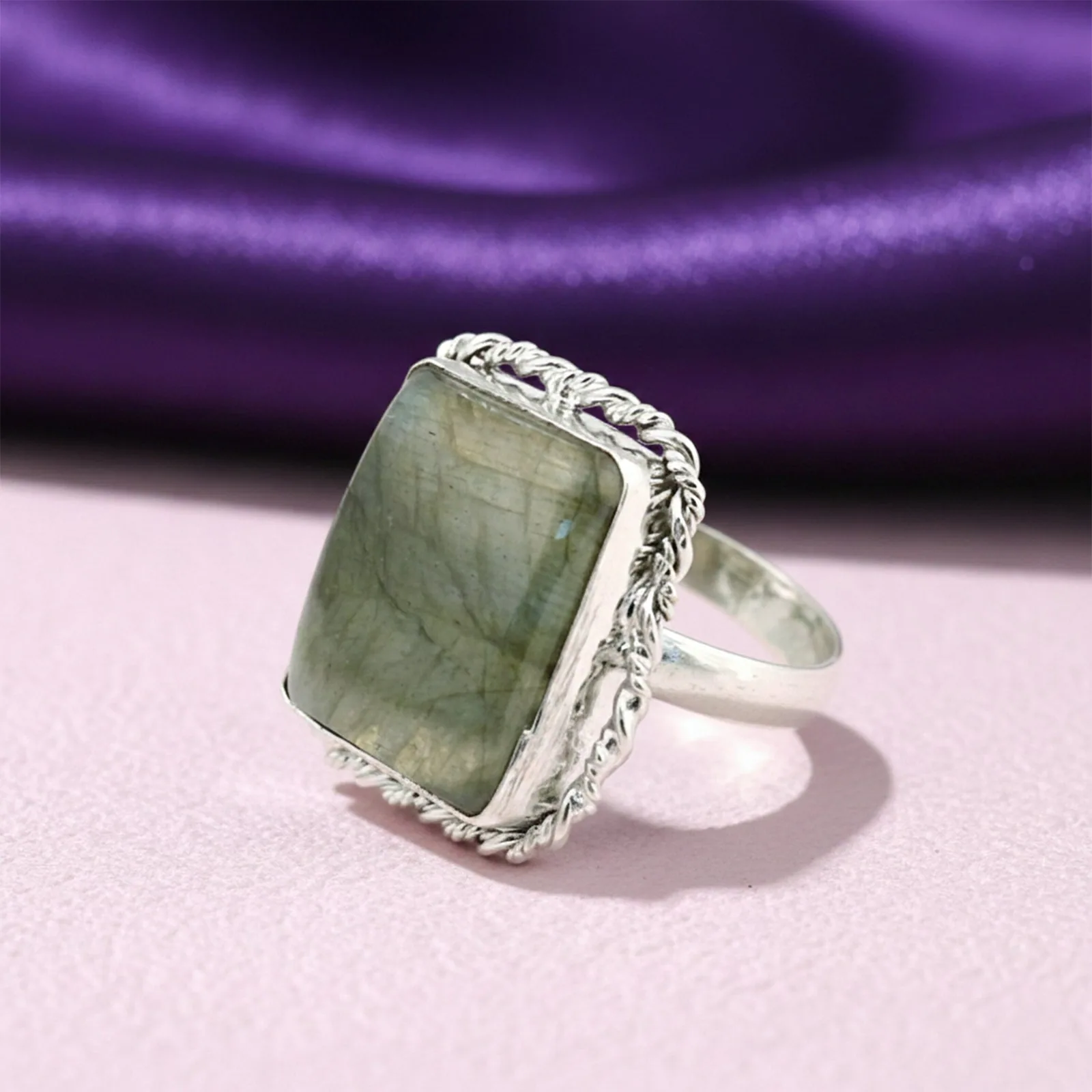 Multi-Color Labradorite Cushion Ring 9.00 Ct. 925 Sterling Silver Stackable Eter - view 4