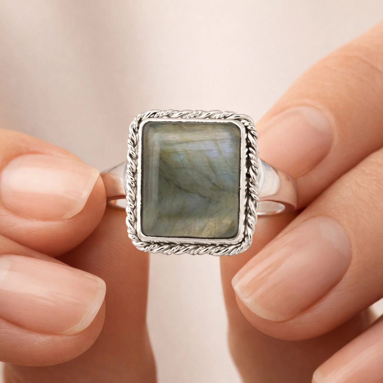 Multi-Color Labradorite Cushion Ring 9.00 Ct. 925 Sterling Silver Stackable Eter - view 5