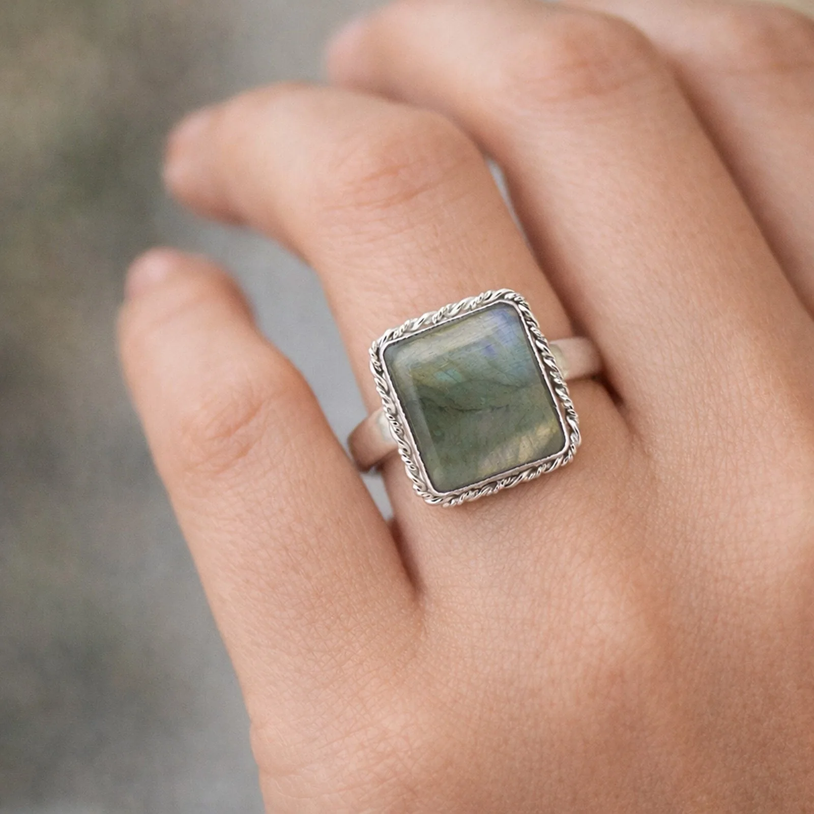 Multi-Color Labradorite Cushion Ring 9.00 Ct. 925 Sterling Silver Stackable Eter - view 6
